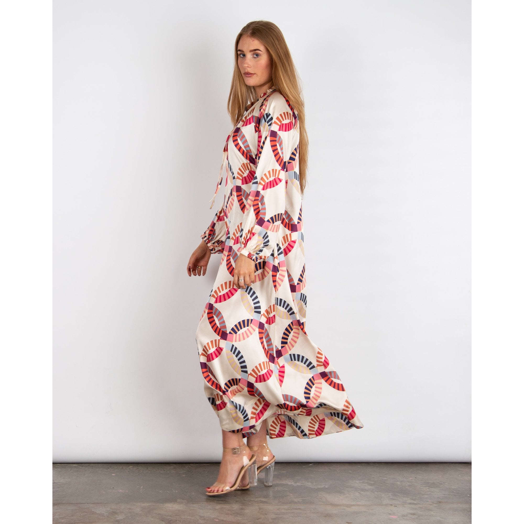 Dea Kudibal Zariadea Oversized Tie Neck Circle Print Silk Dress El Sol