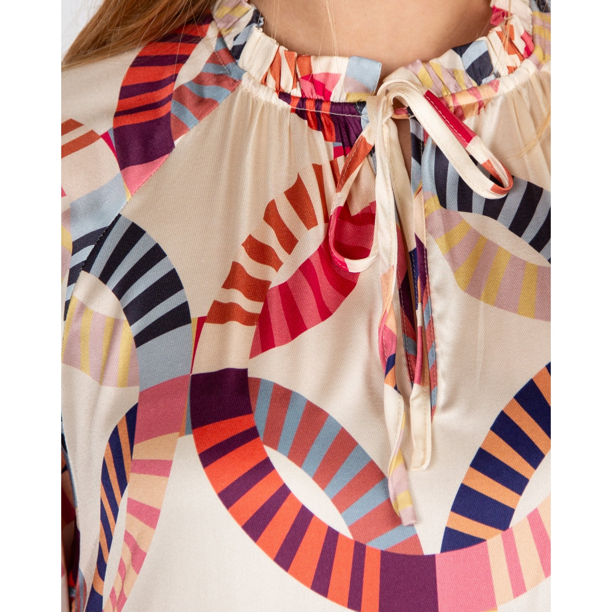 Dea Kudibal Zariadea Oversized Tie Neck Circle Print Silk Dress El Sol