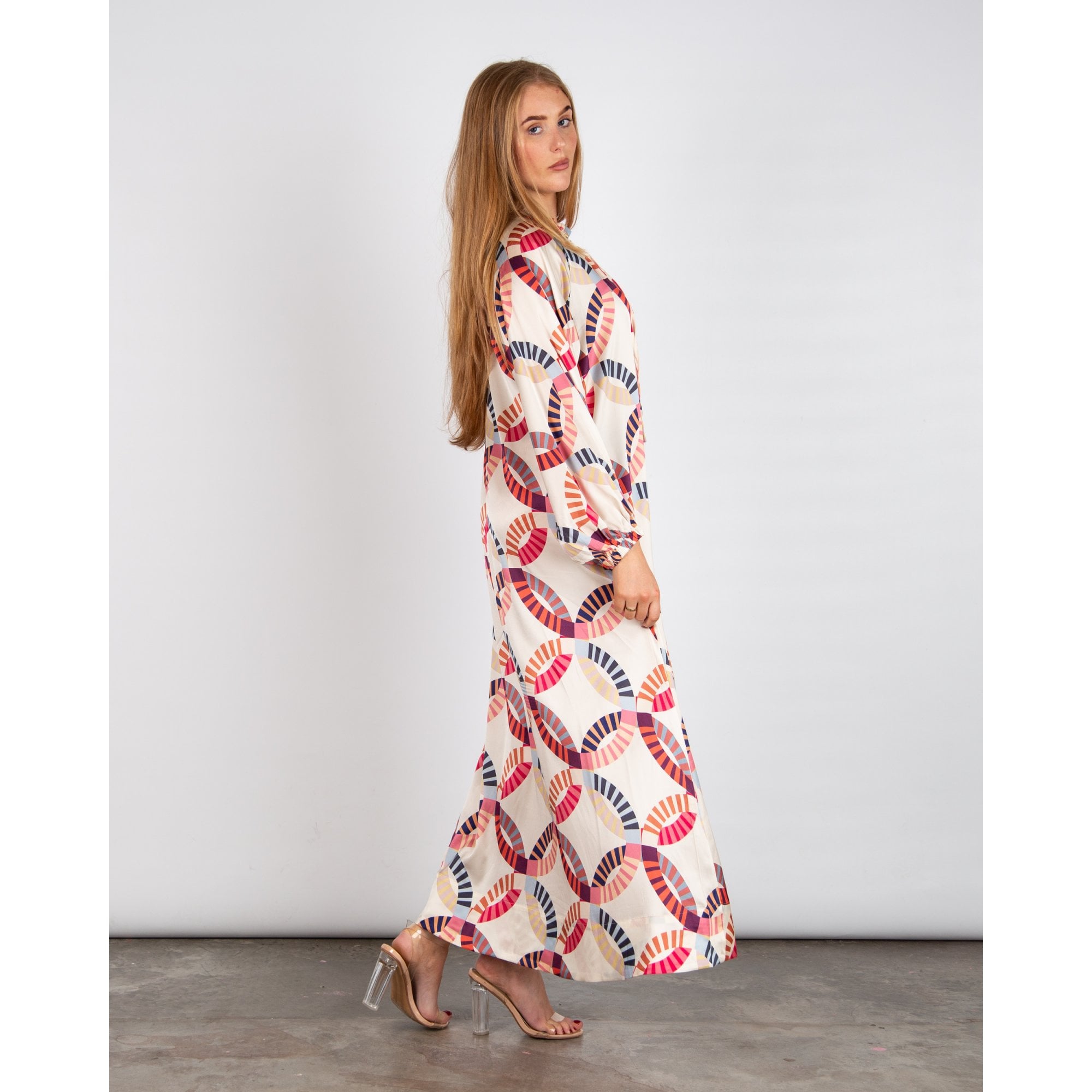 Dea Kudibal Zariadea Oversized Tie Neck Circle Print Silk Dress El Sol
