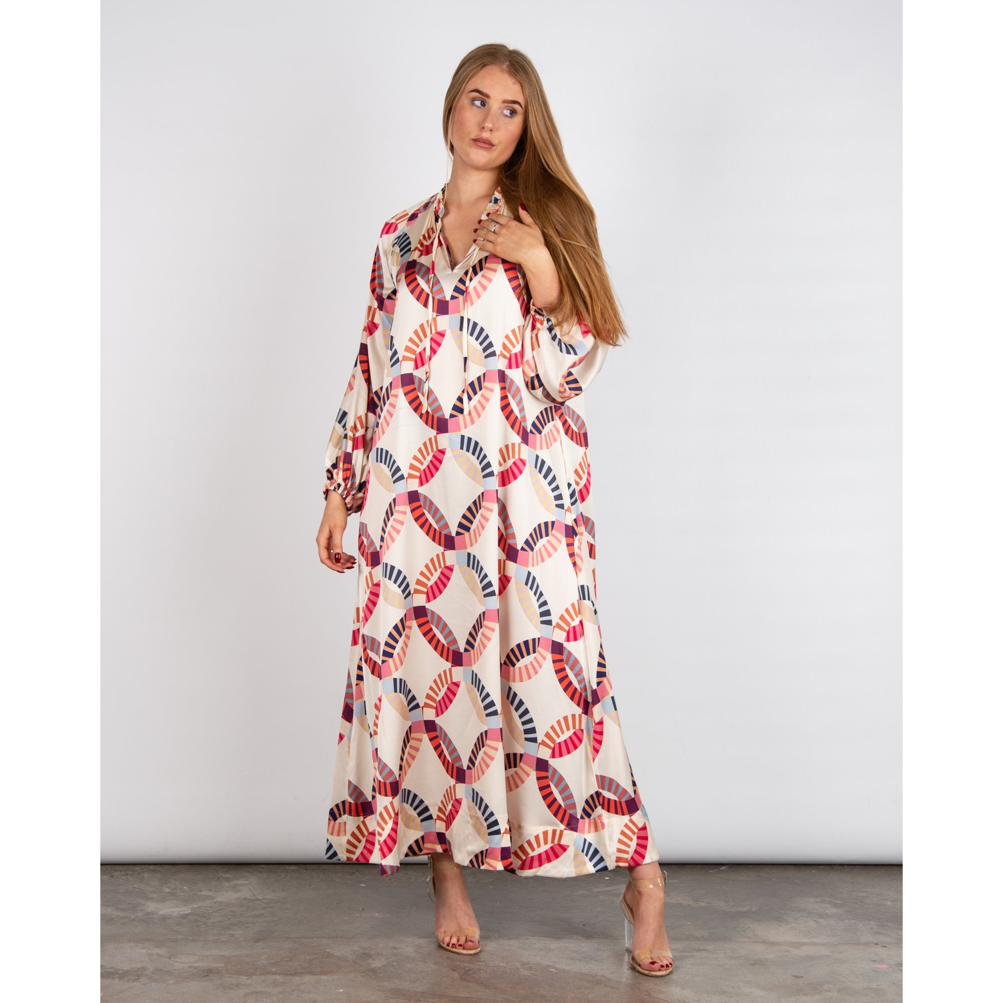 Dea Kudibal Zariadea Oversized Tie Neck Circle Print Silk Dress El Sol