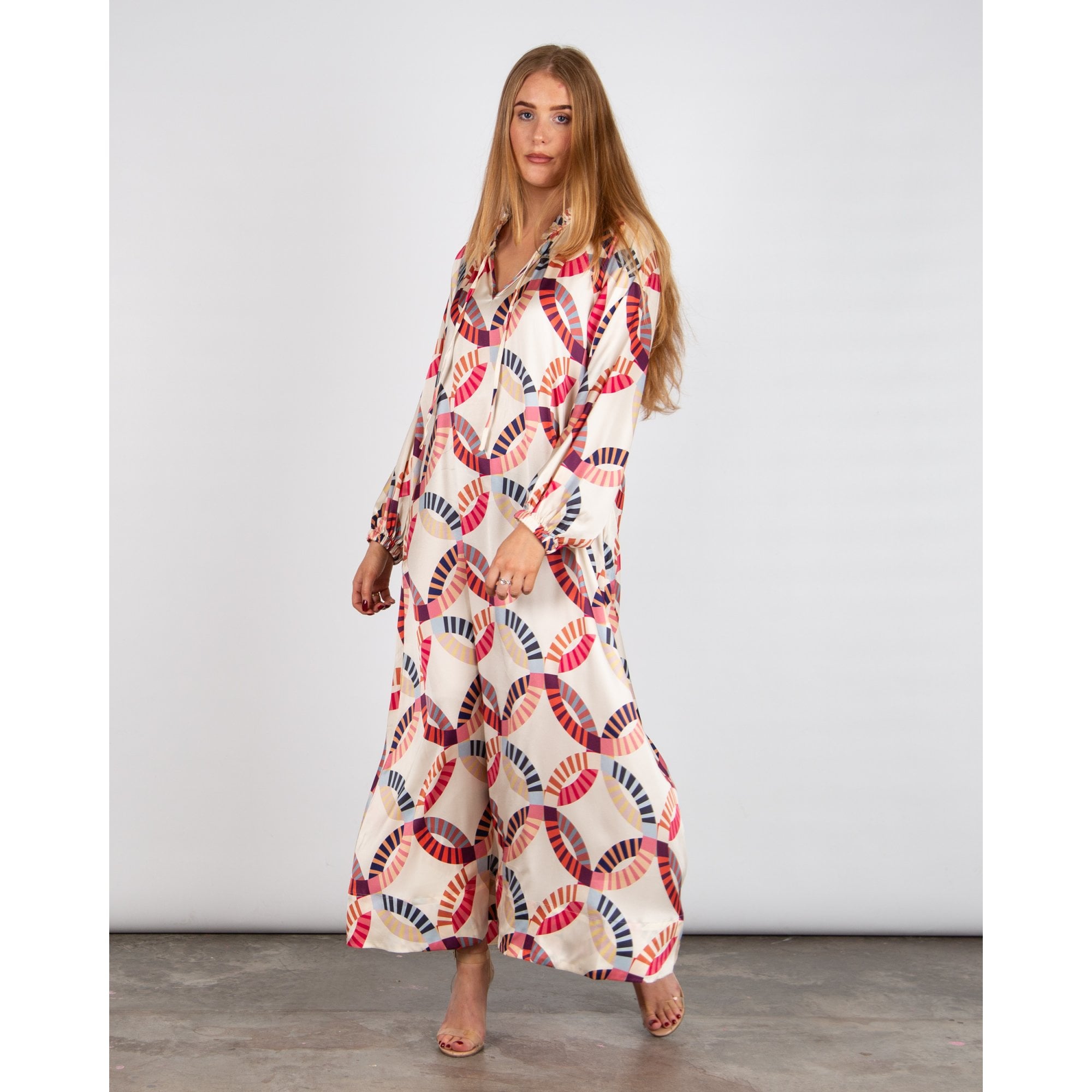 Dea Kudibal Zariadea Oversized Tie Neck Circle Print Silk Dress El Sol