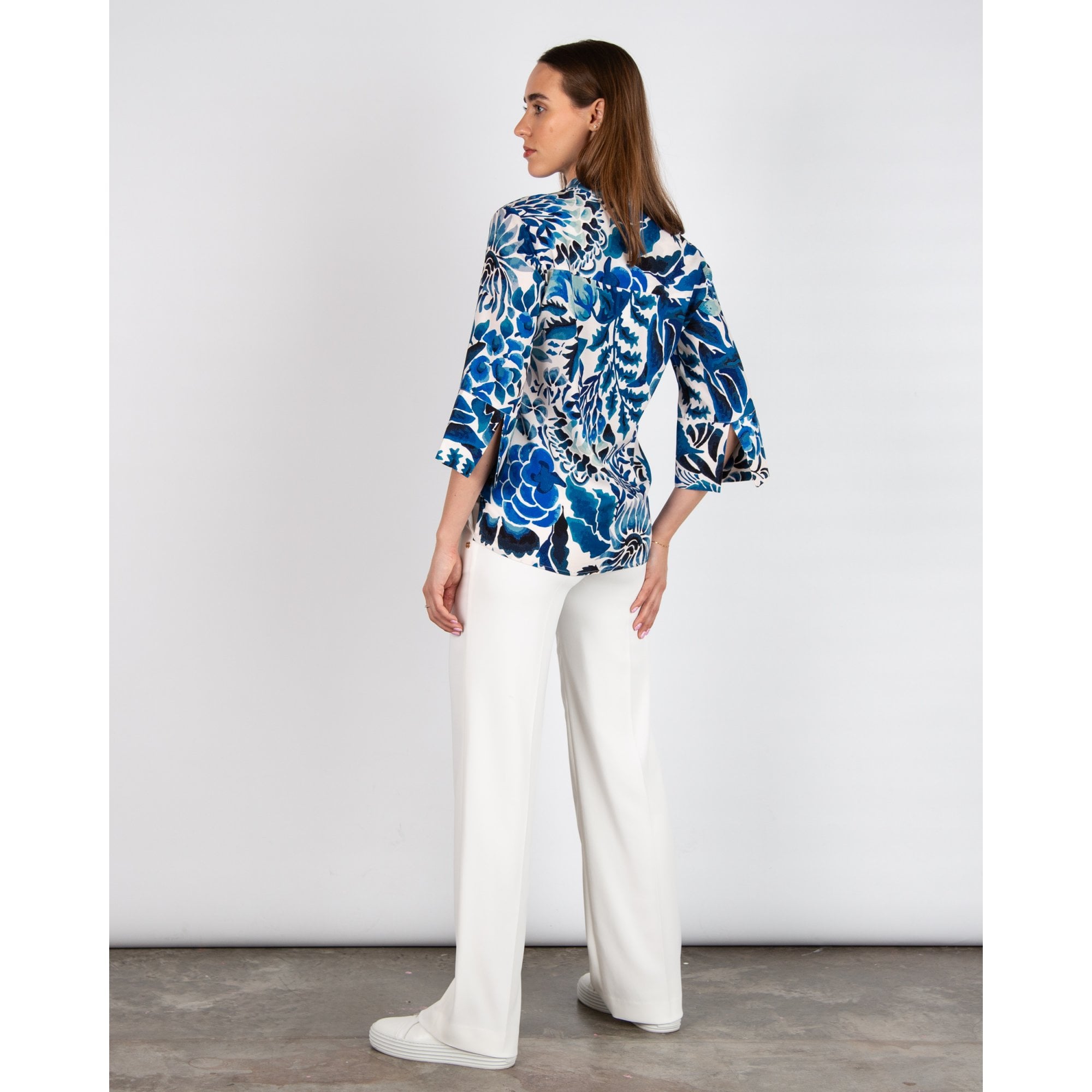 Dea Kudibal Lysannadea EV Inked Floral Mandarin Style Crepe Blouse Magana Optical