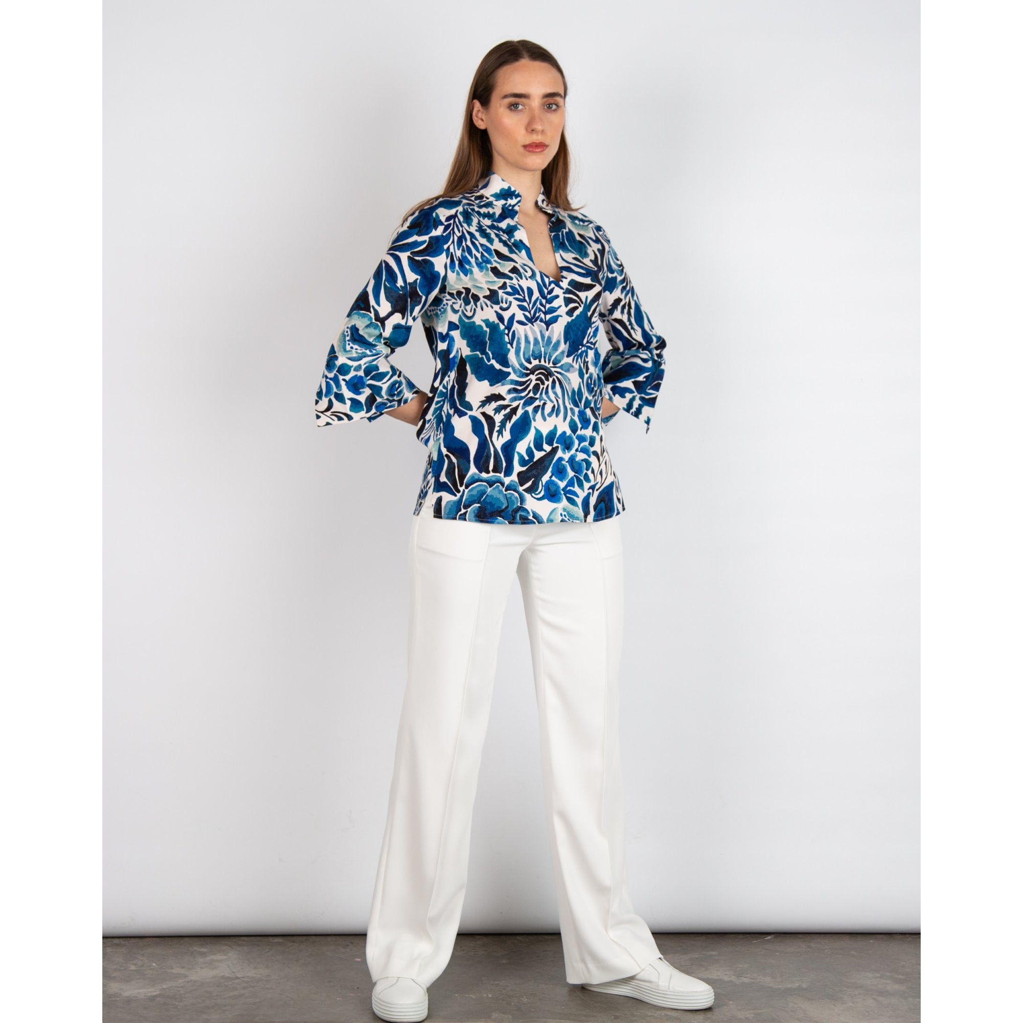 Dea Kudibal Lysannadea EV Inked Floral Mandarin Style Crepe Blouse Magana Optical