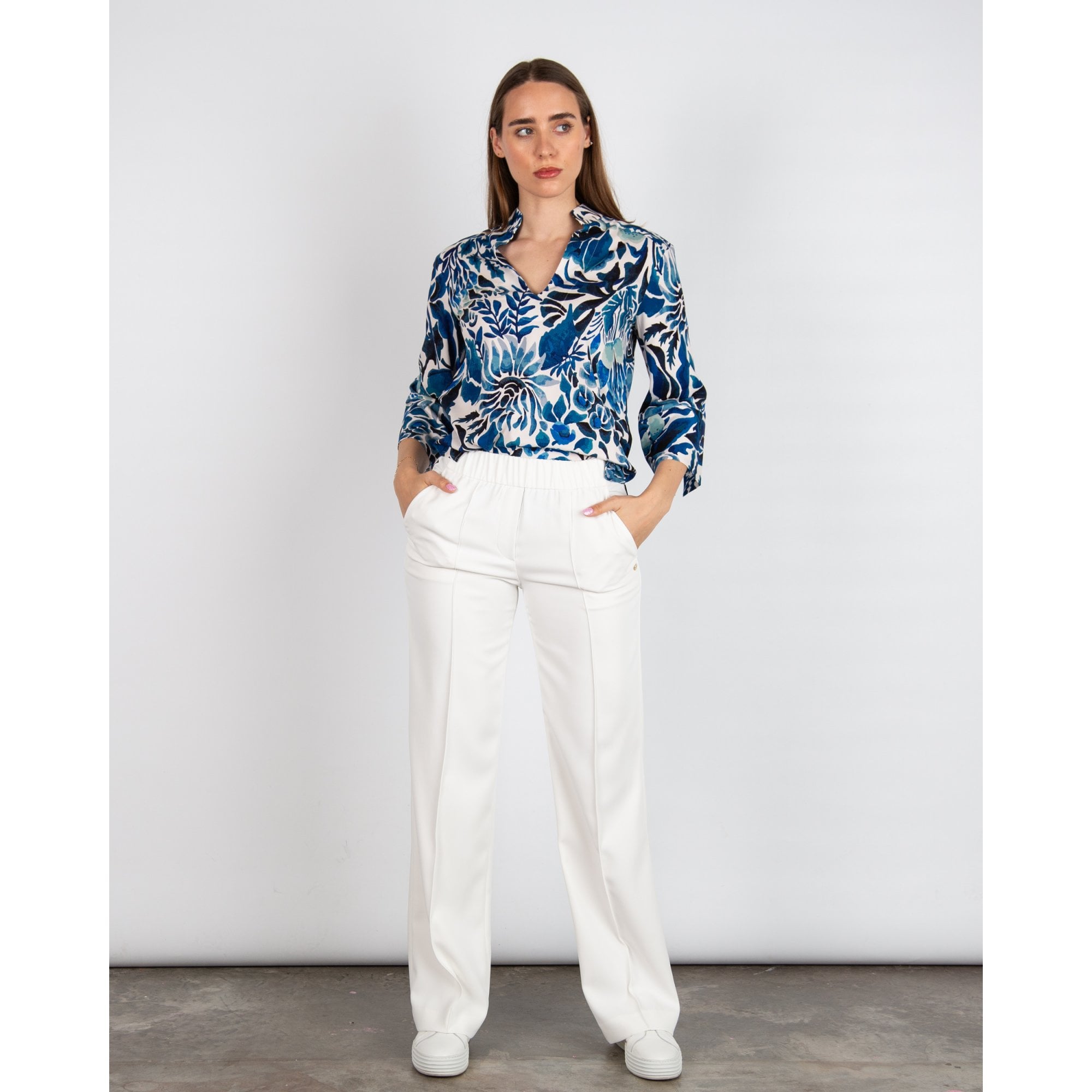 Dea Kudibal Lysannadea EV Inked Floral Mandarin Style Crepe Blouse Magana Optical