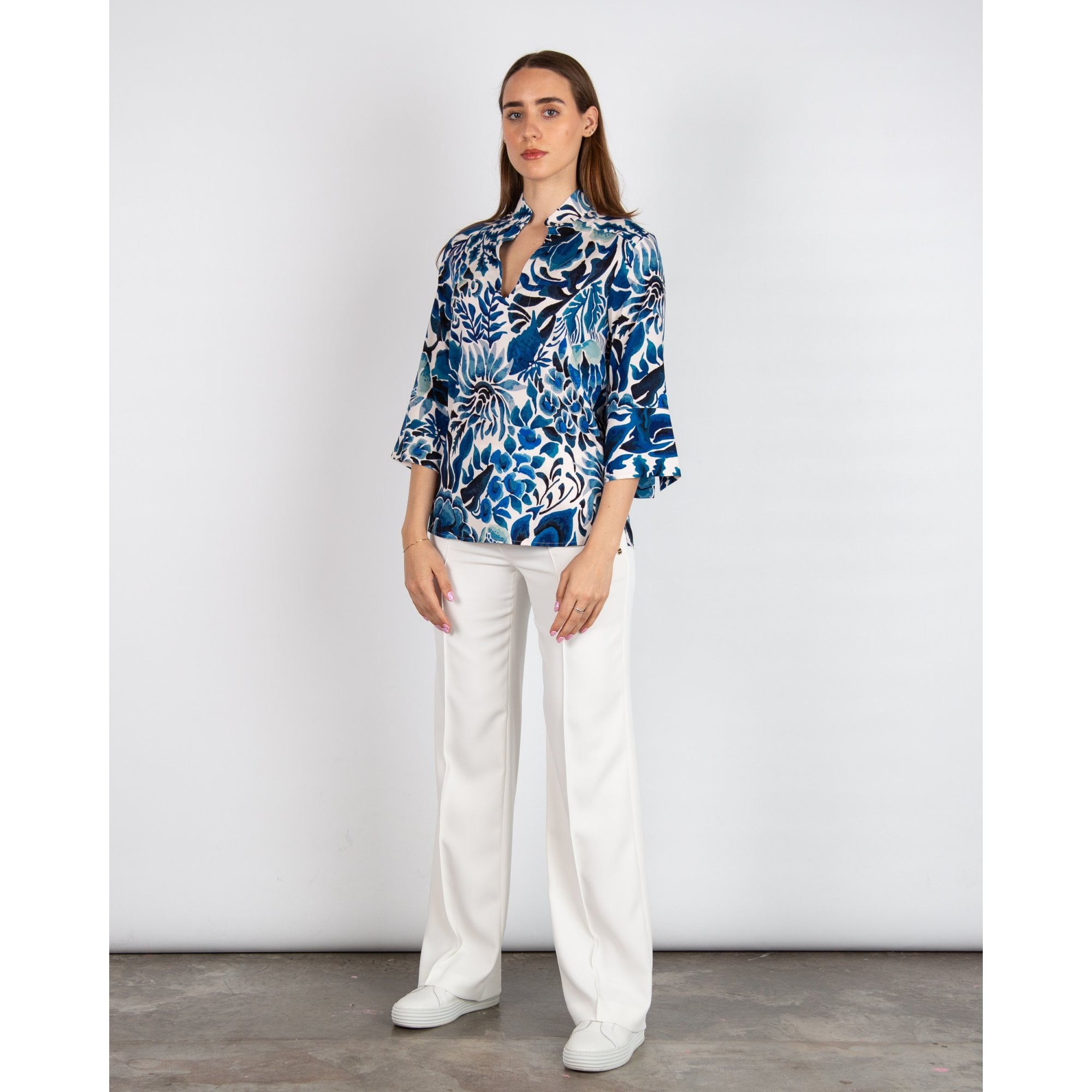 Dea Kudibal Lysannadea EV Inked Floral Mandarin Style Crepe Blouse Magana Optical