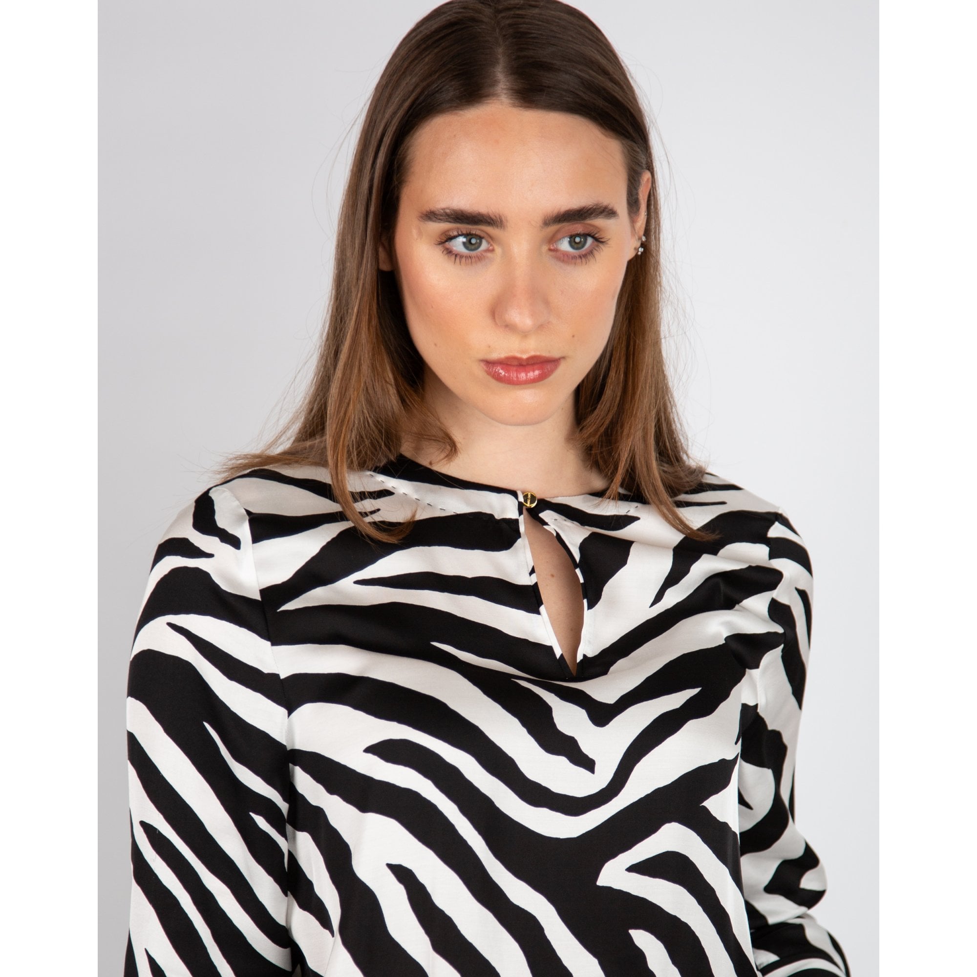 Marc Cain Zebra Print Blouse With Keyhole Neck Black/white
