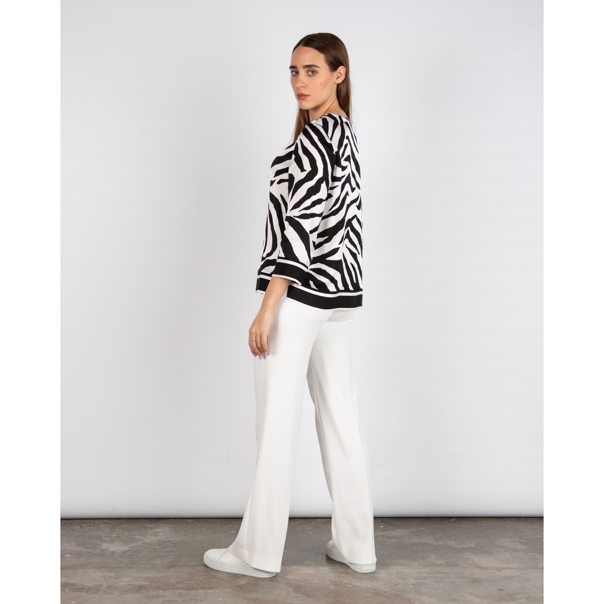 Marc Cain Zebra Print Blouse With Keyhole Neck Black/white