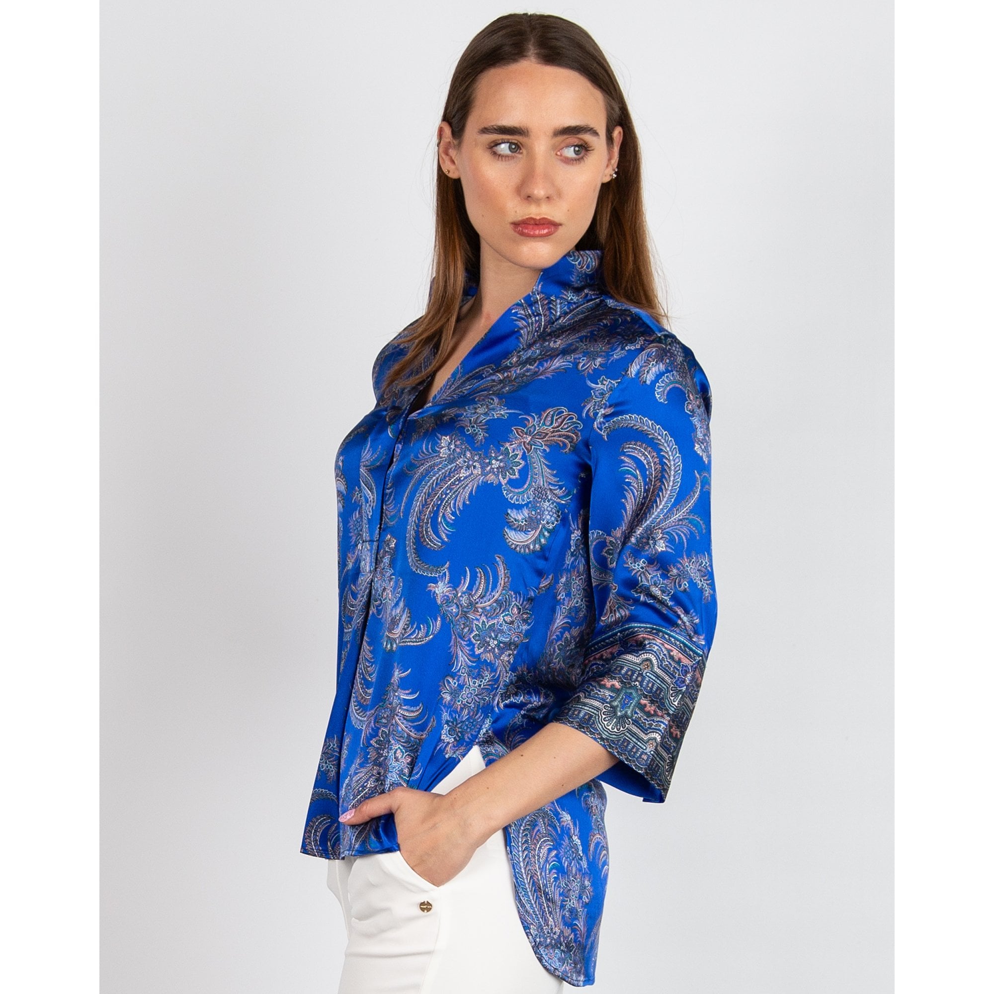 Dea Kudibal Kamidea Mandarin Style Paisley Print Silk Blouse Cachemir