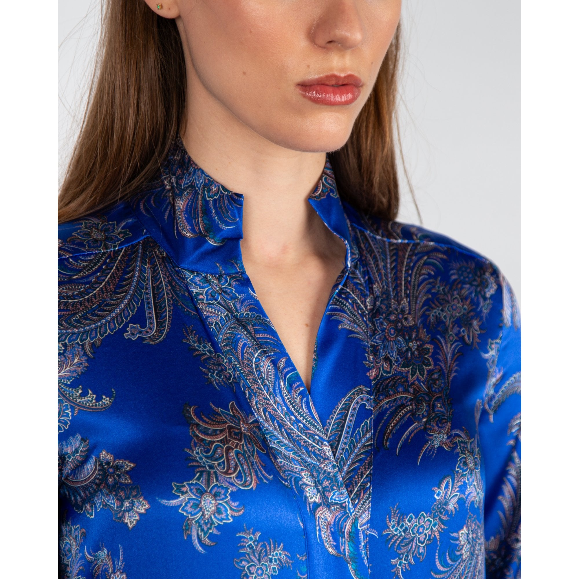 Dea Kudibal Kamidea Mandarin Style Paisley Print Silk Blouse Cachemir