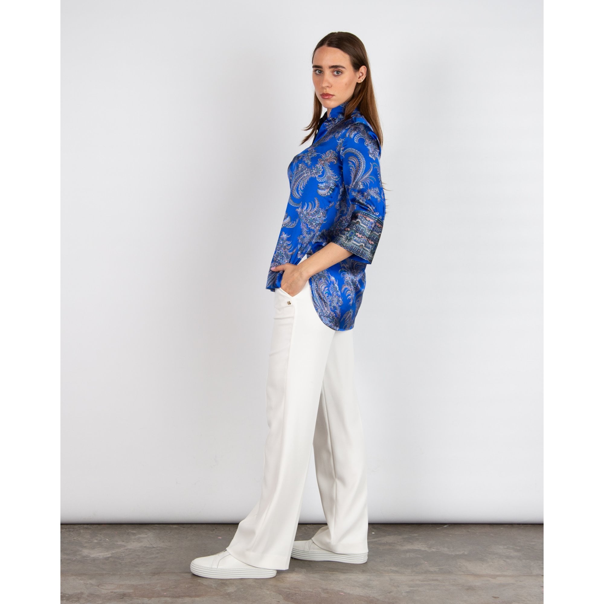 Dea Kudibal Kamidea Mandarin Style Paisley Print Silk Blouse Cachemir