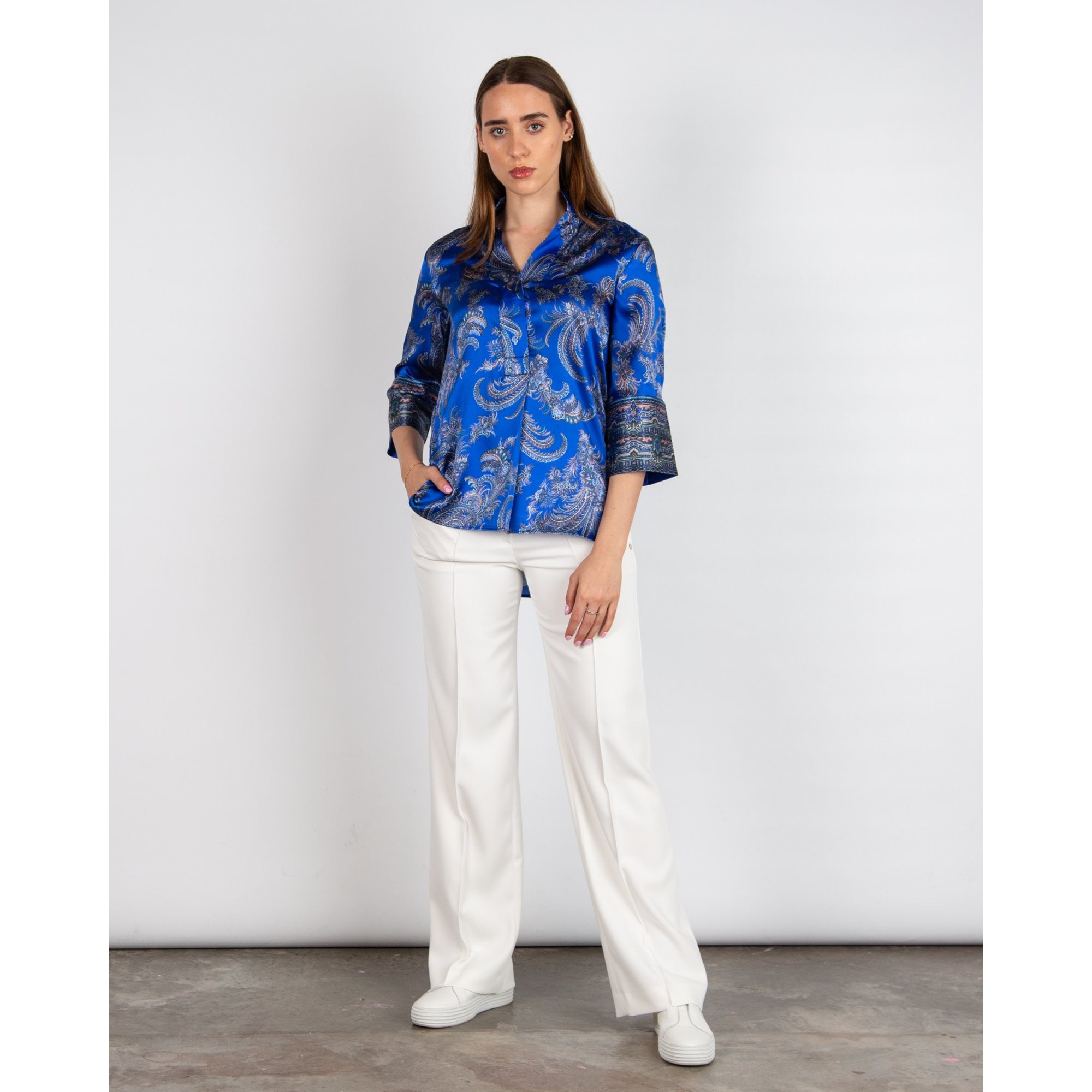 Dea Kudibal Kamidea Mandarin Style Paisley Print Silk Blouse Cachemir