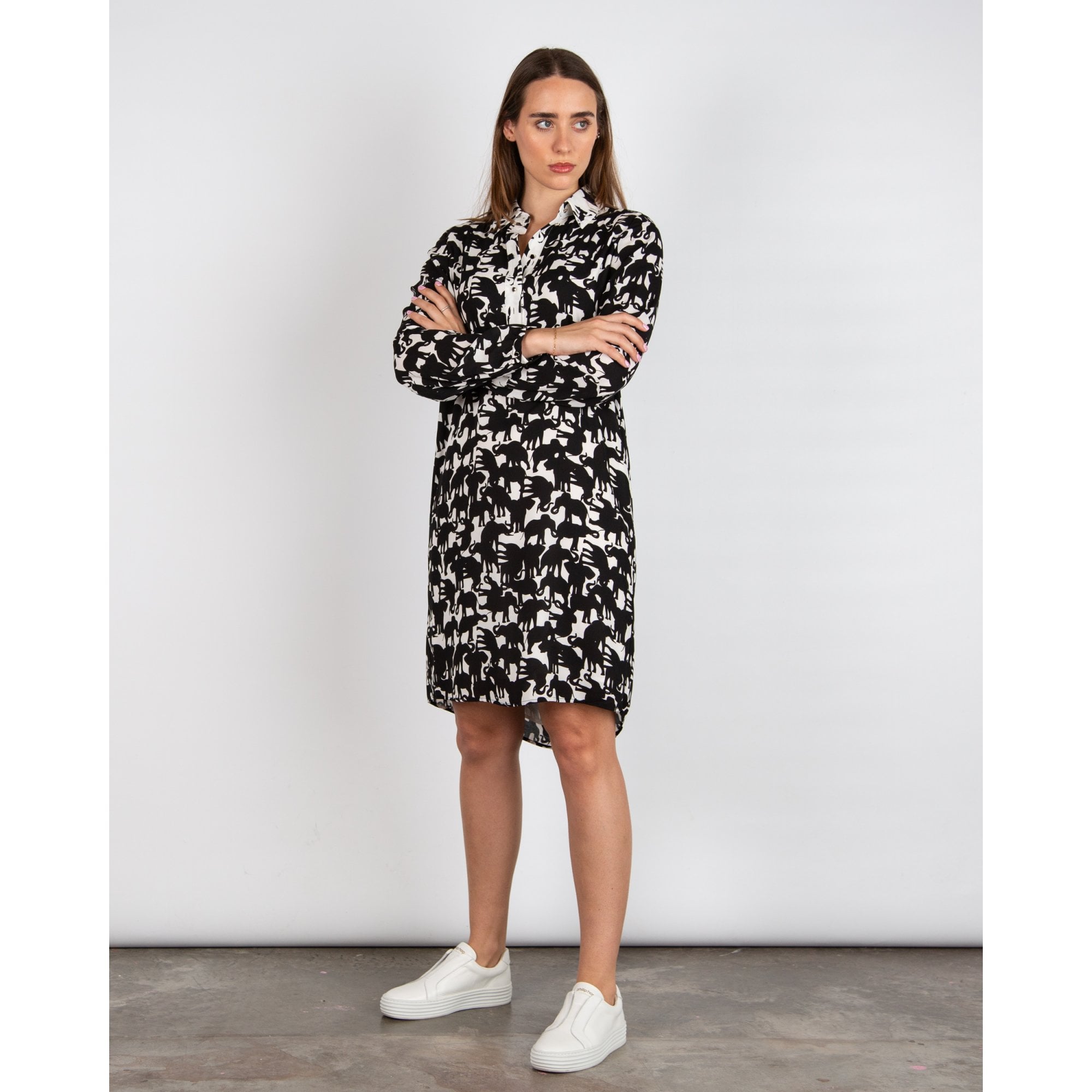 Marc Cain Elephant Print Shirt Dress Black/white
