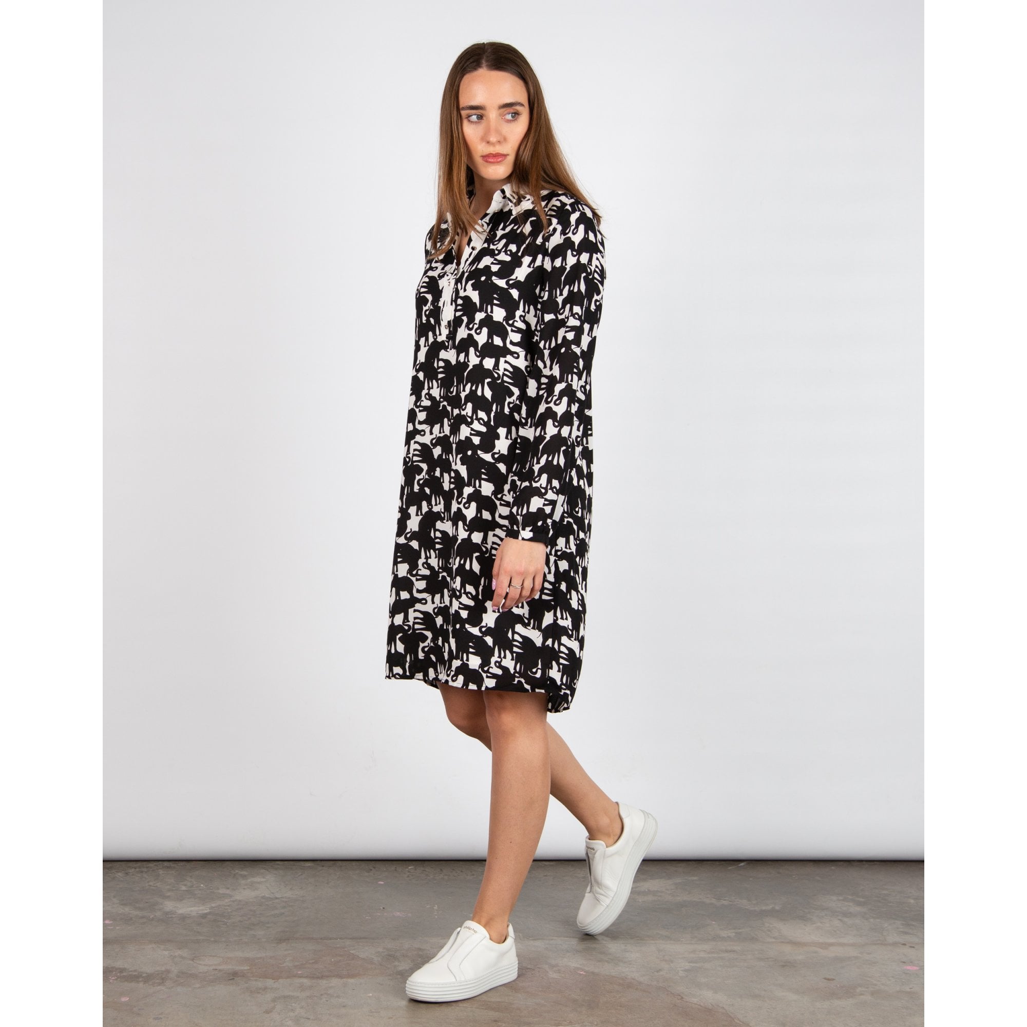 Marc Cain Elephant Print Shirt Dress Black/white