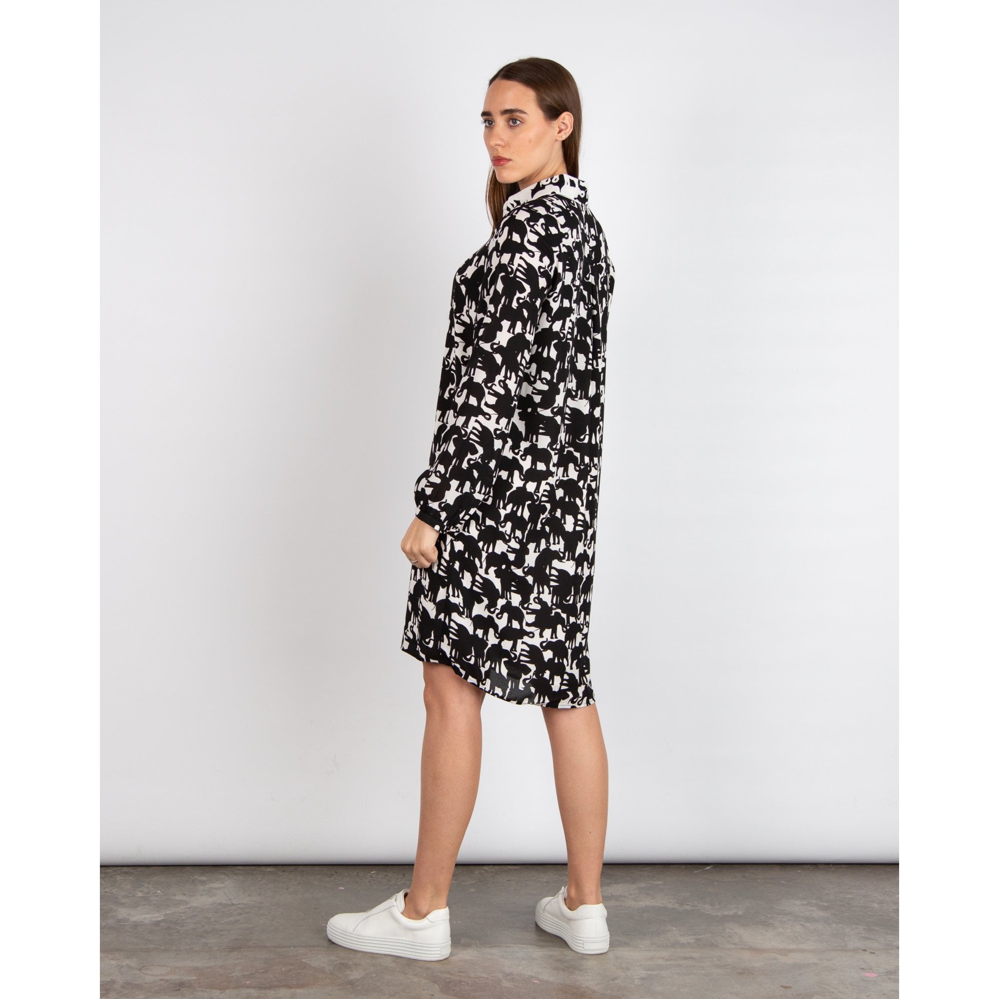 Marc Cain Elephant Print Shirt Dress Black/white