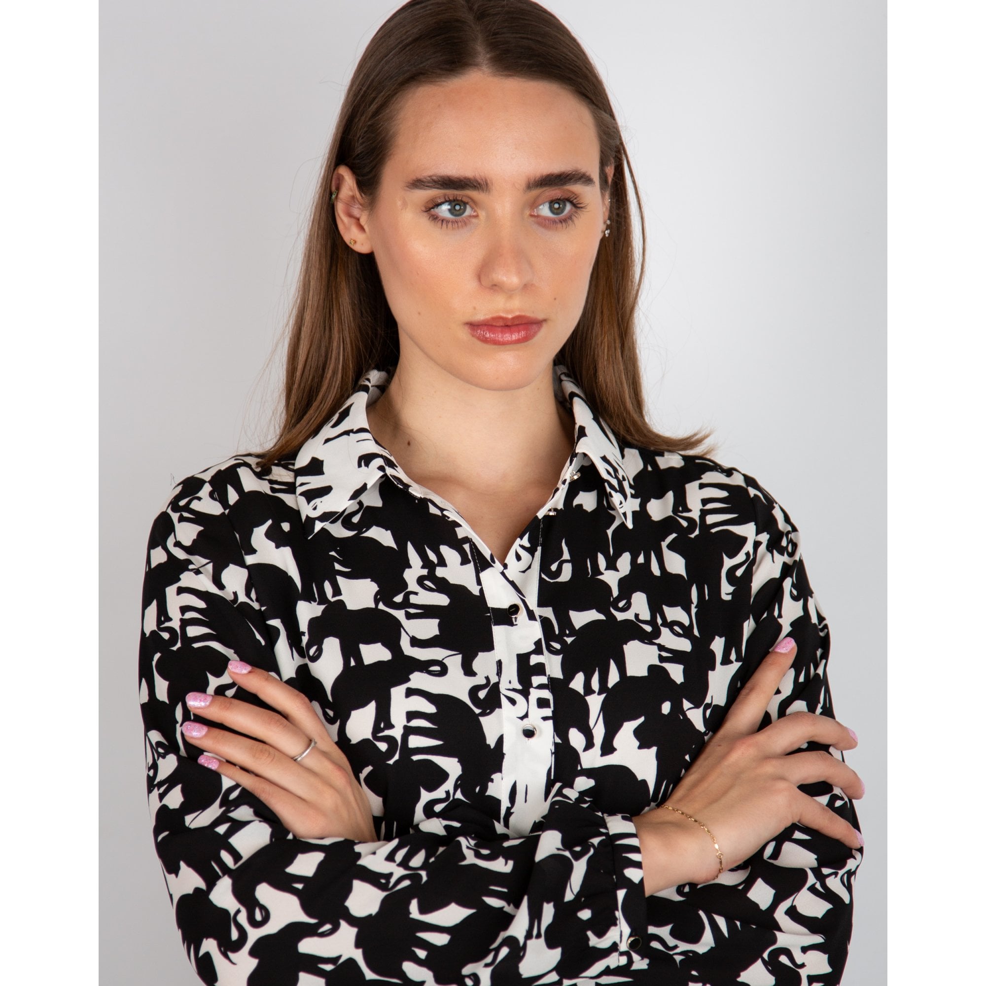 Marc Cain Elephant Print Shirt Dress Black/white