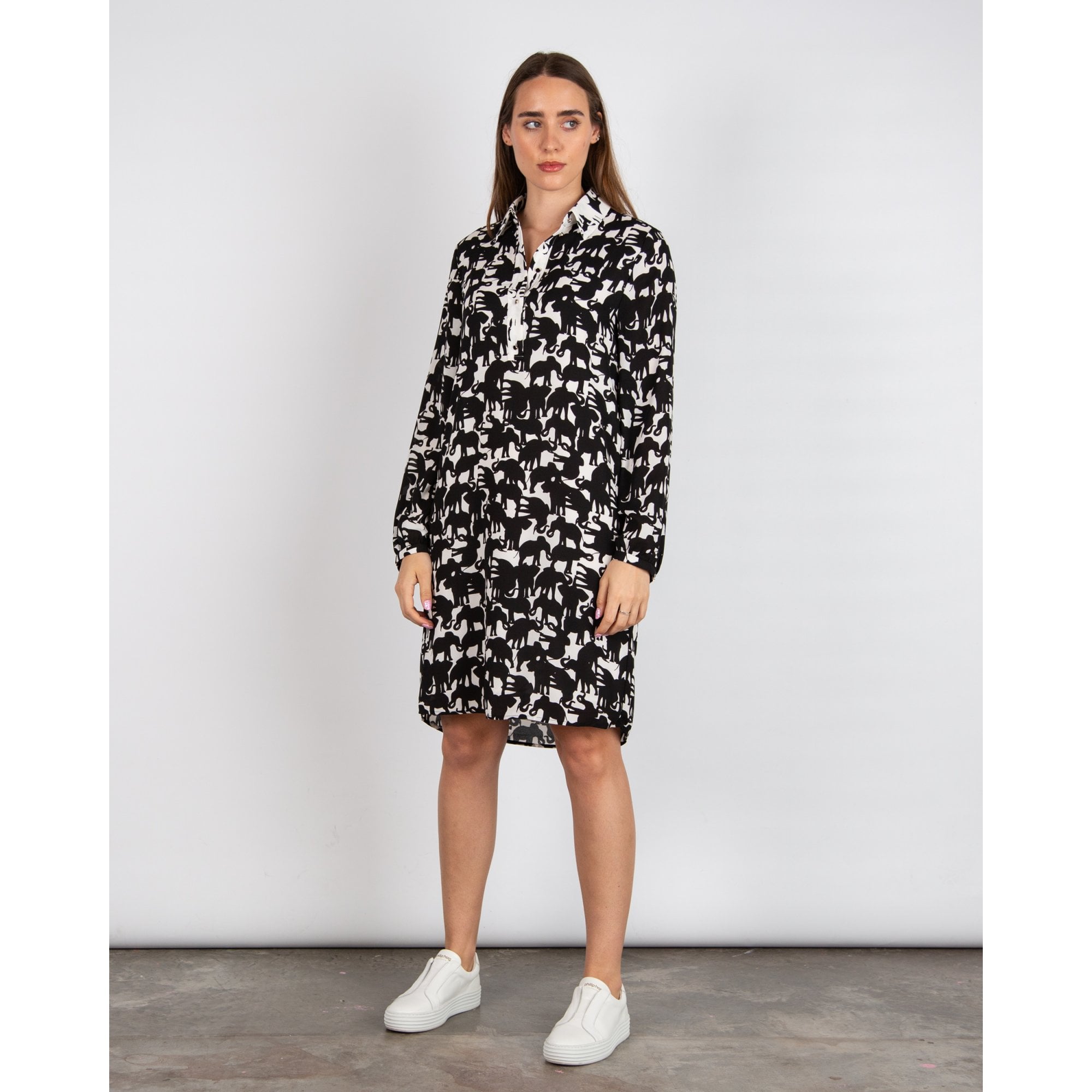 Marc Cain Elephant Print Shirt Dress Black/white