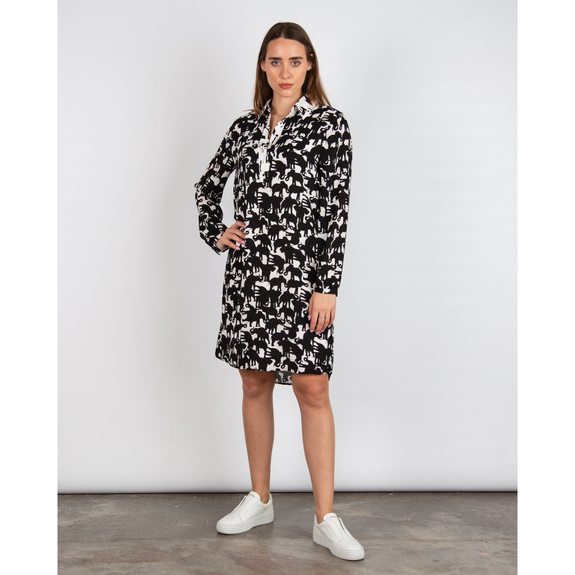 Marc Cain Elephant Print Shirt Dress Black/white