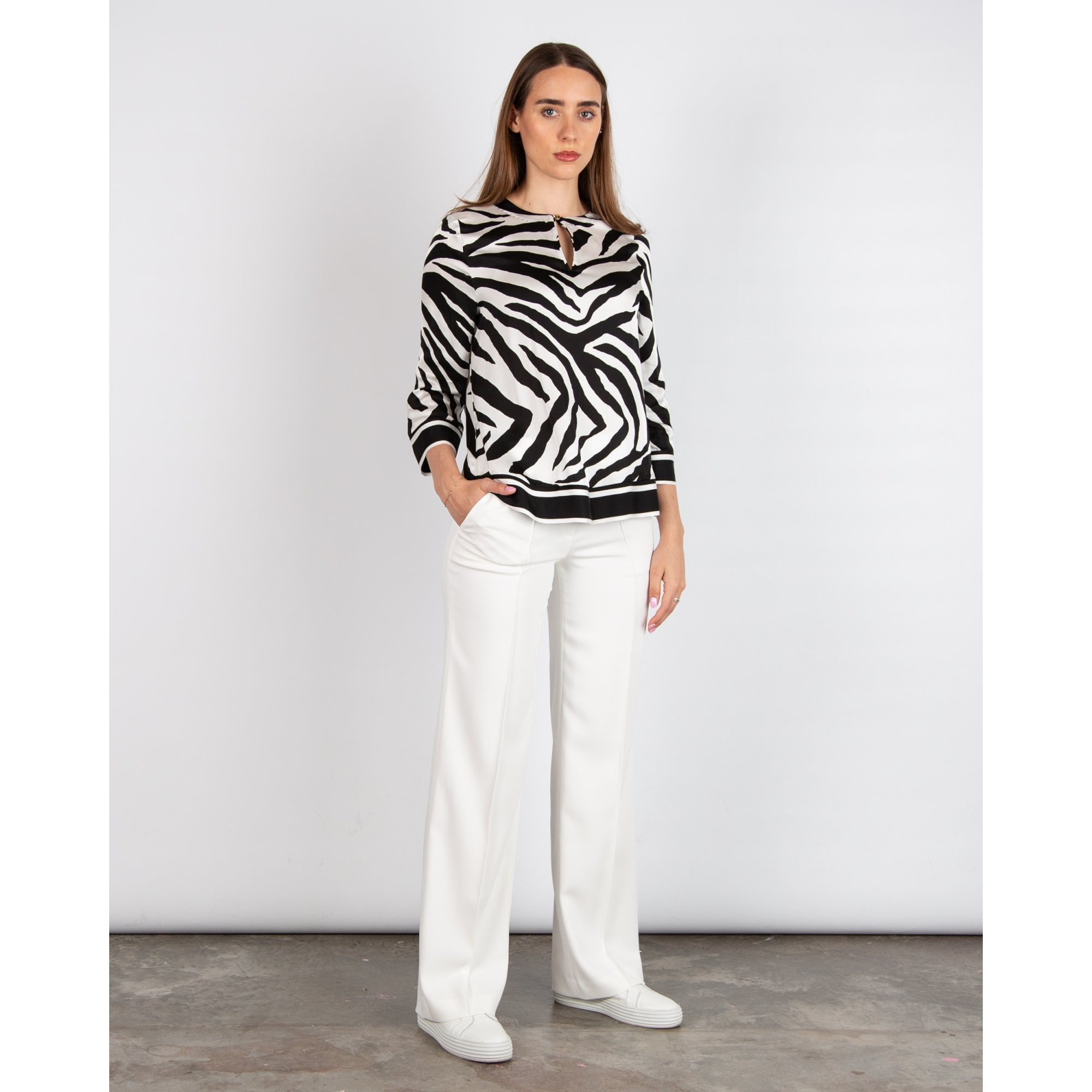 Marc Cain Washington Wide Leg Elasticated Waist Trouser Off White