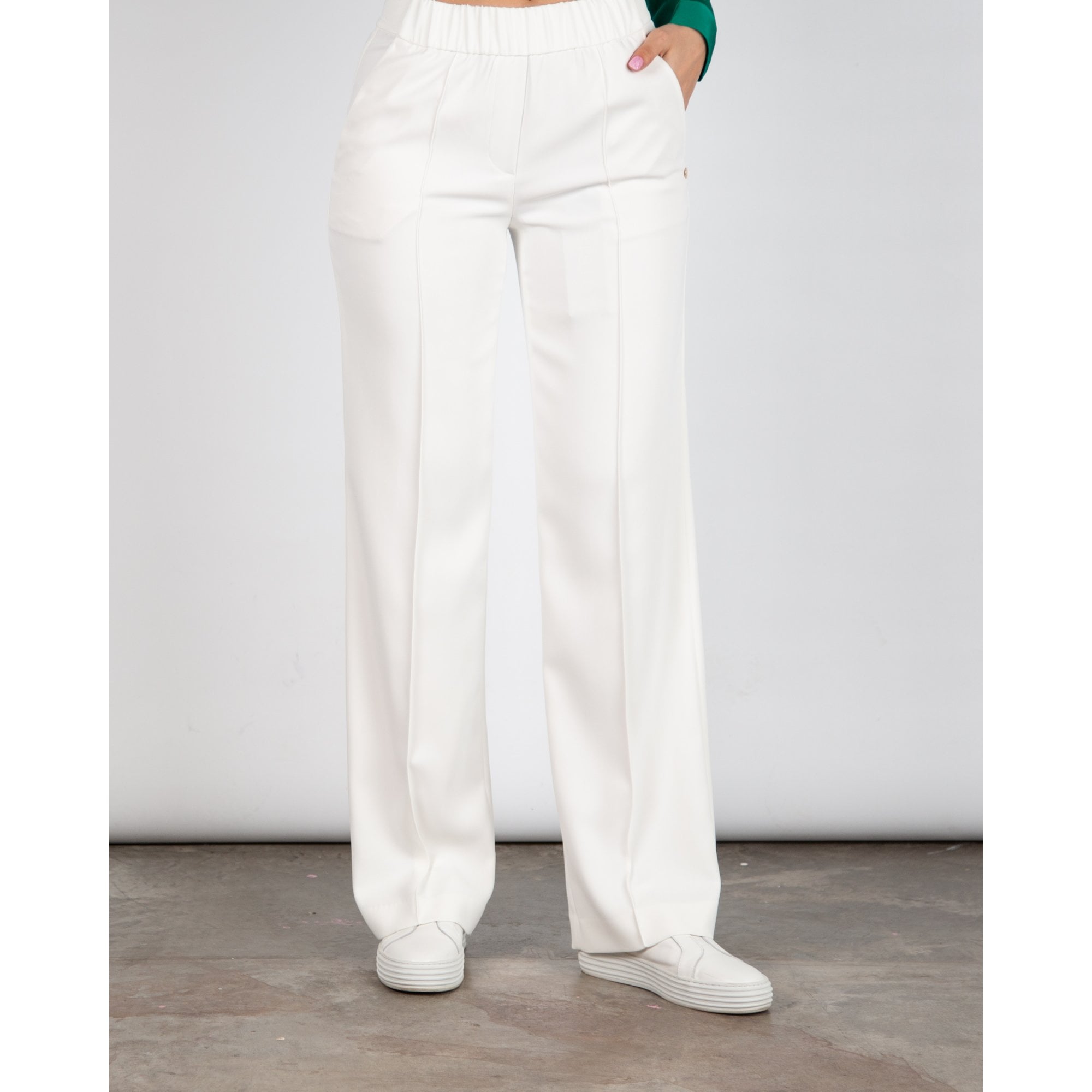 Marc Cain Washington Wide Leg Elasticated Waist Trouser Off White