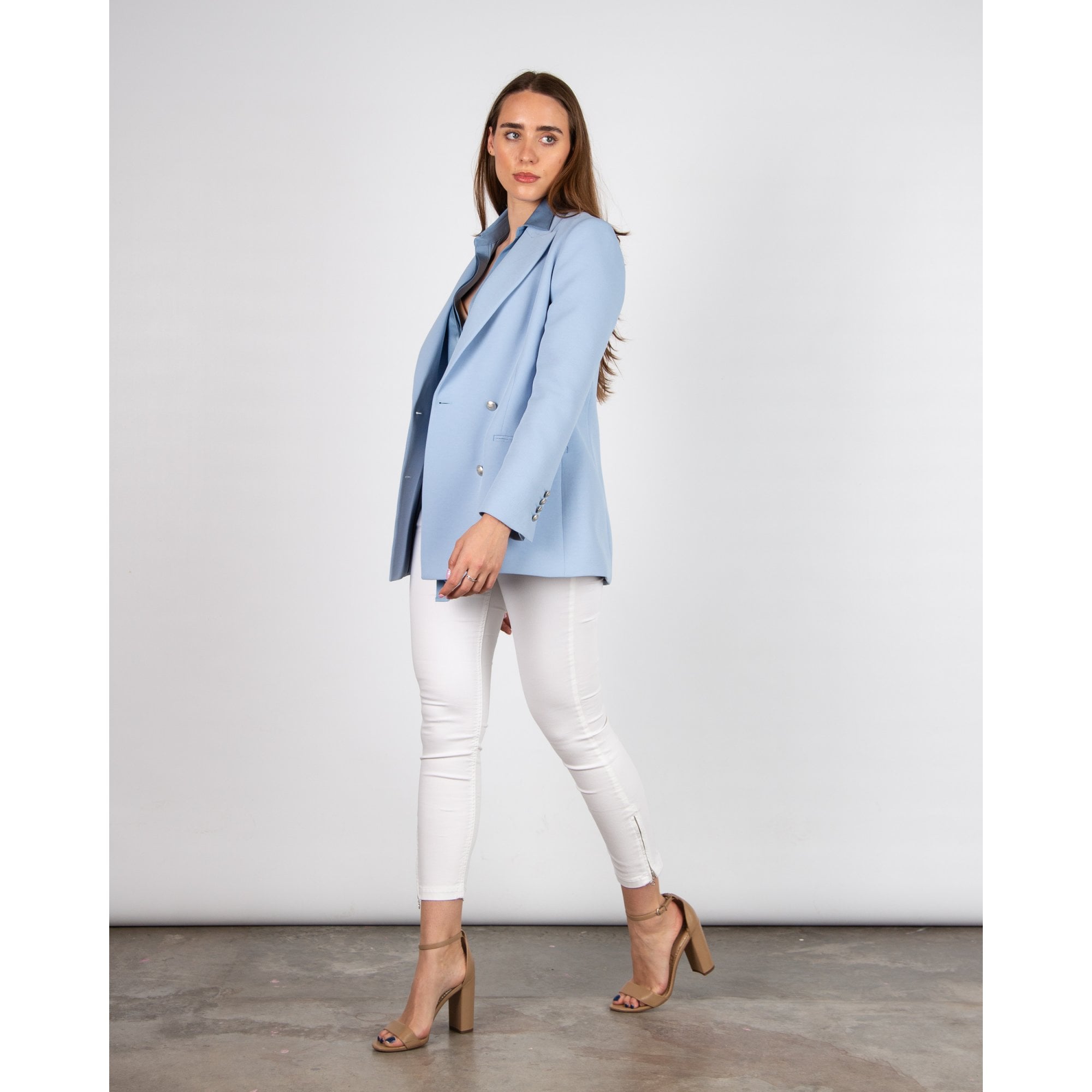 Bariloche Arroyo Double Breasted Long Line Jacket Light Blue