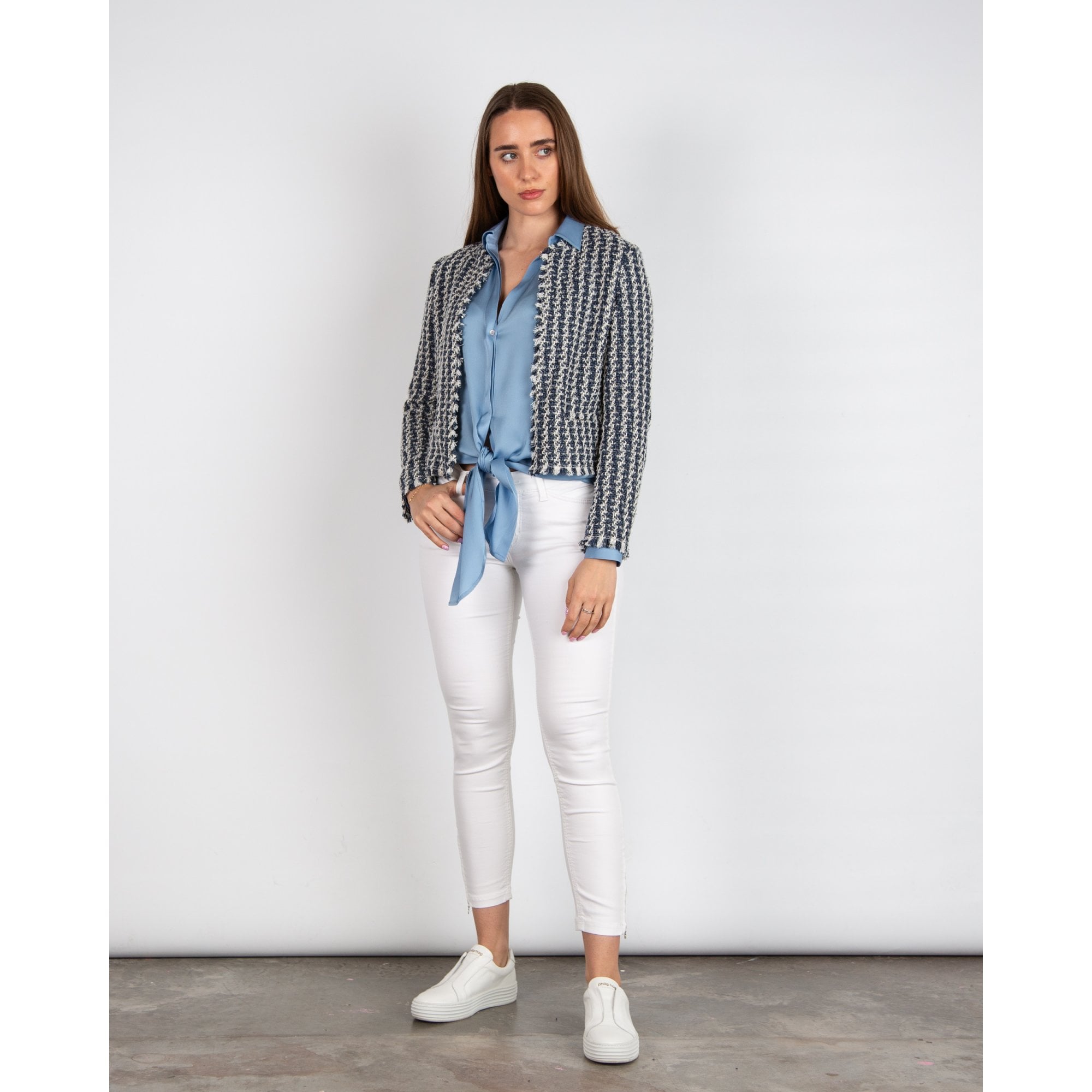 Silk95 Thai Silk Shirt Blouse With Tie Hem Aero Blue