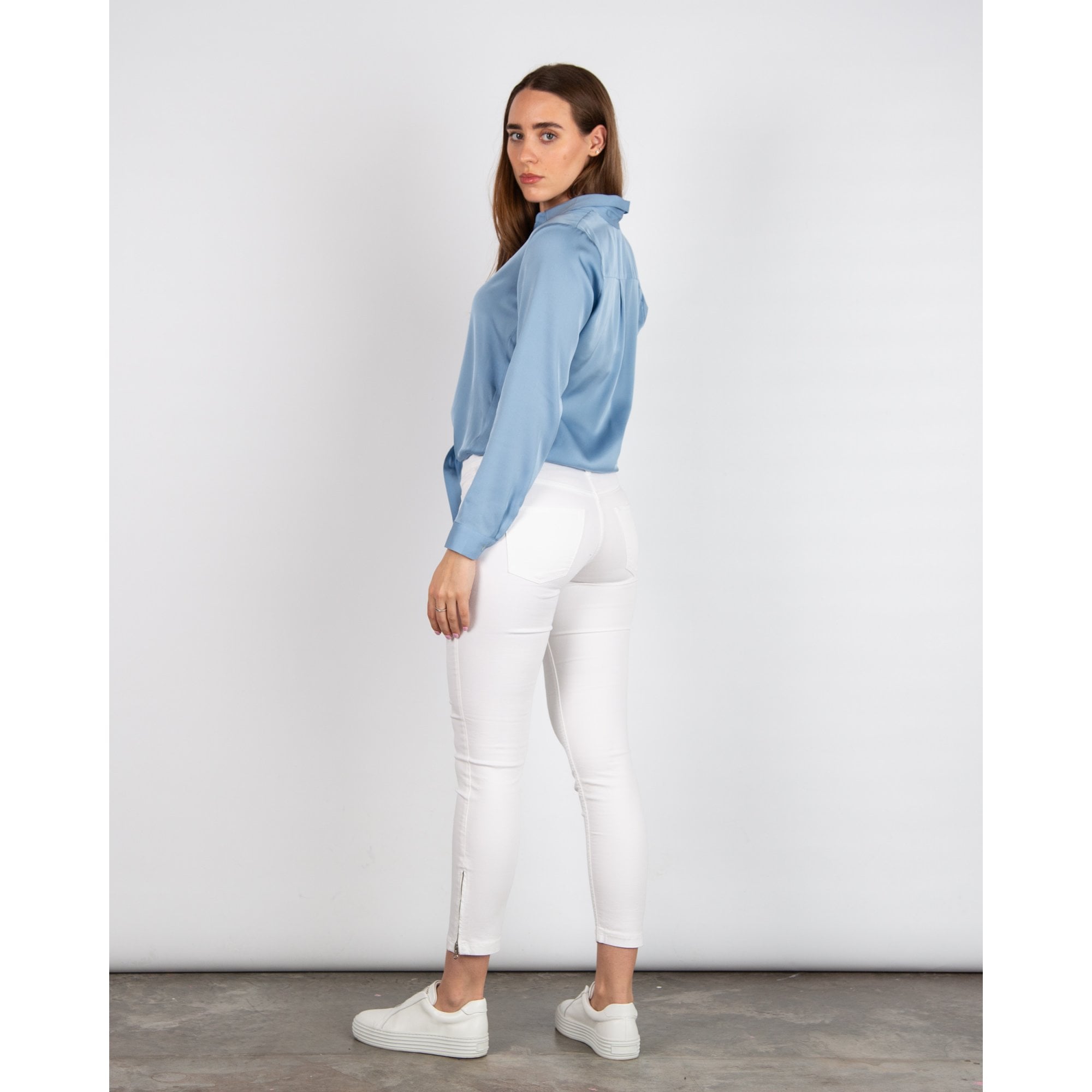 Silk95 Thai Silk Shirt Blouse With Tie Hem Aero Blue