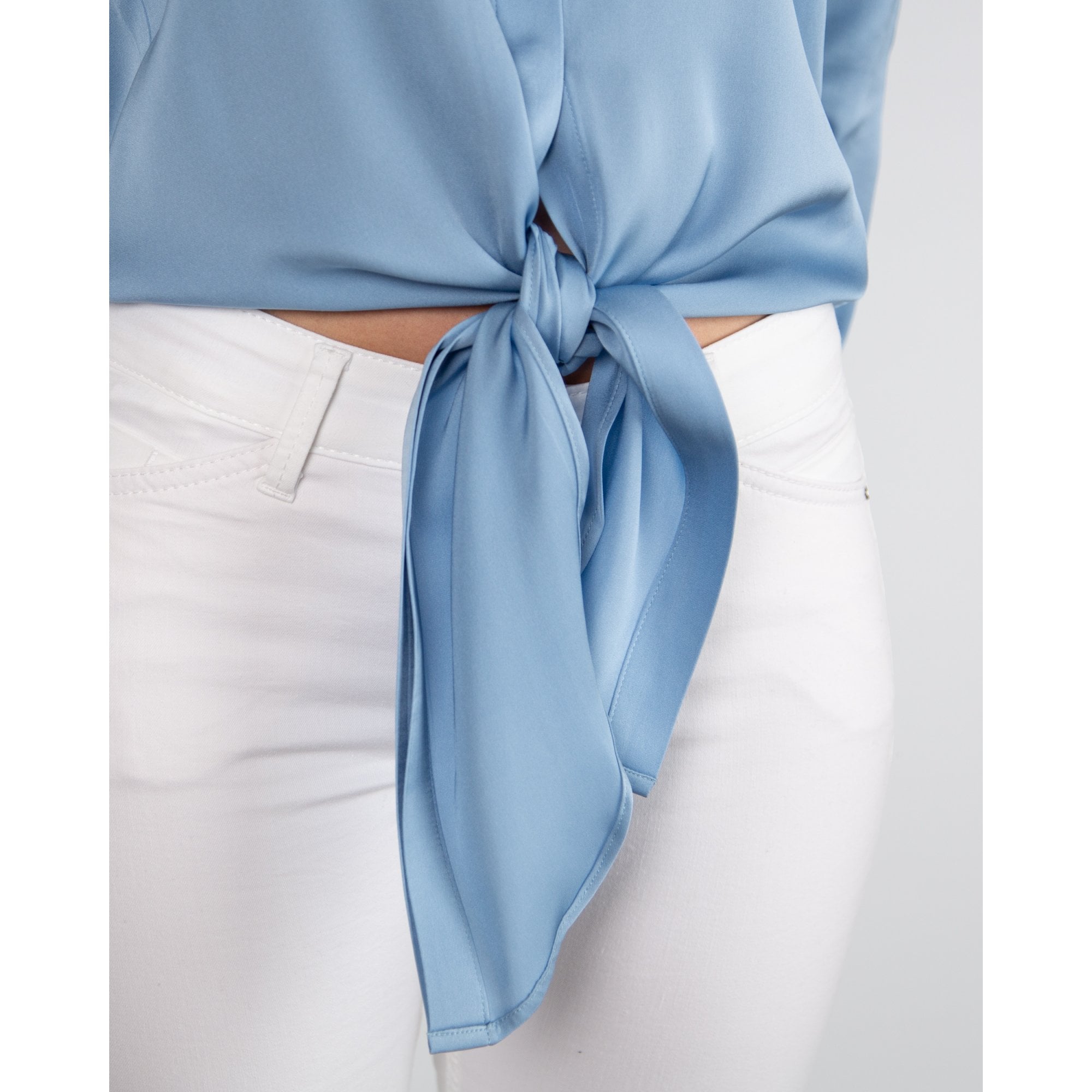 Silk95 Thai Silk Shirt Blouse With Tie Hem Aero Blue