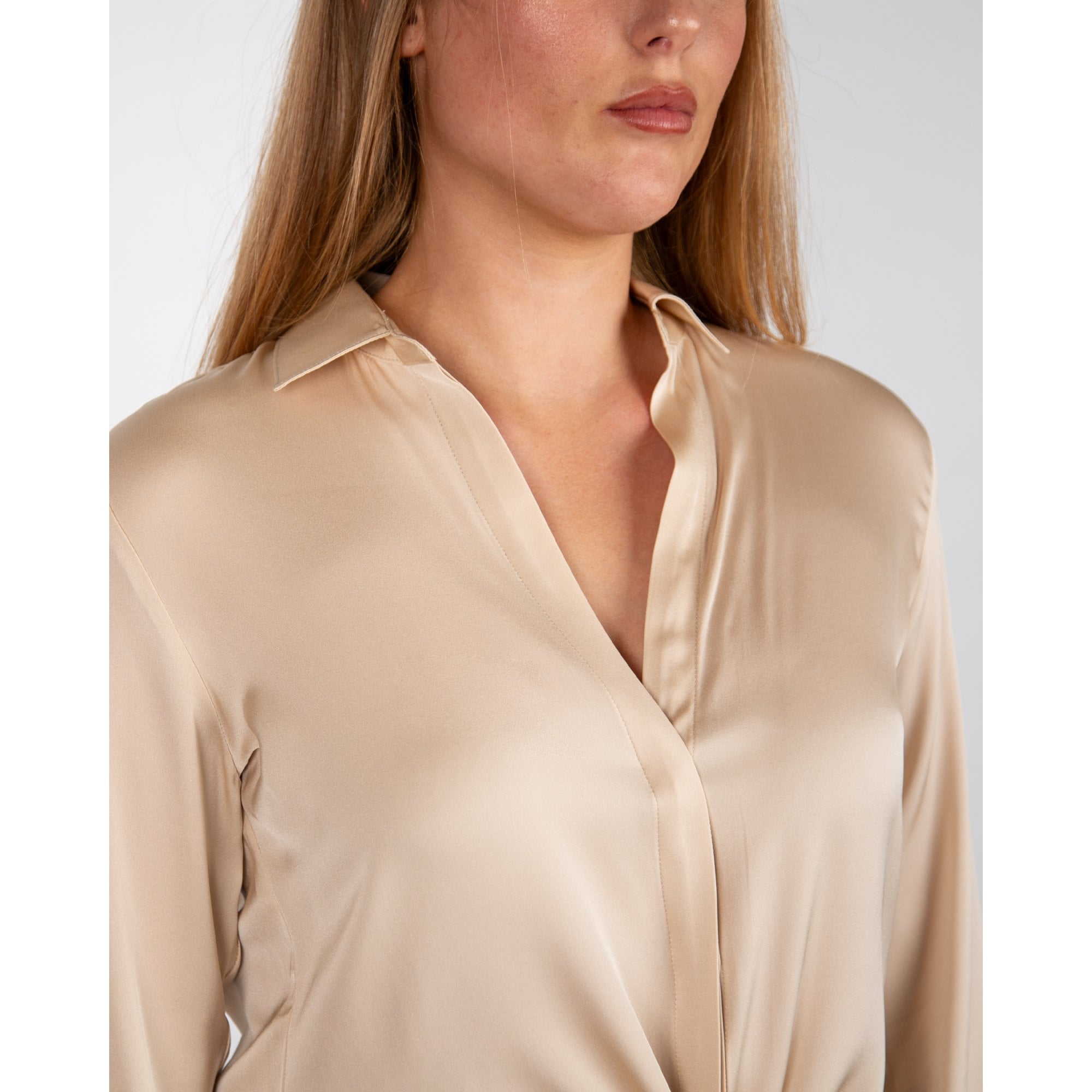 Silk95 Thai Silk Shirt Blouse With Tie Hem Almond