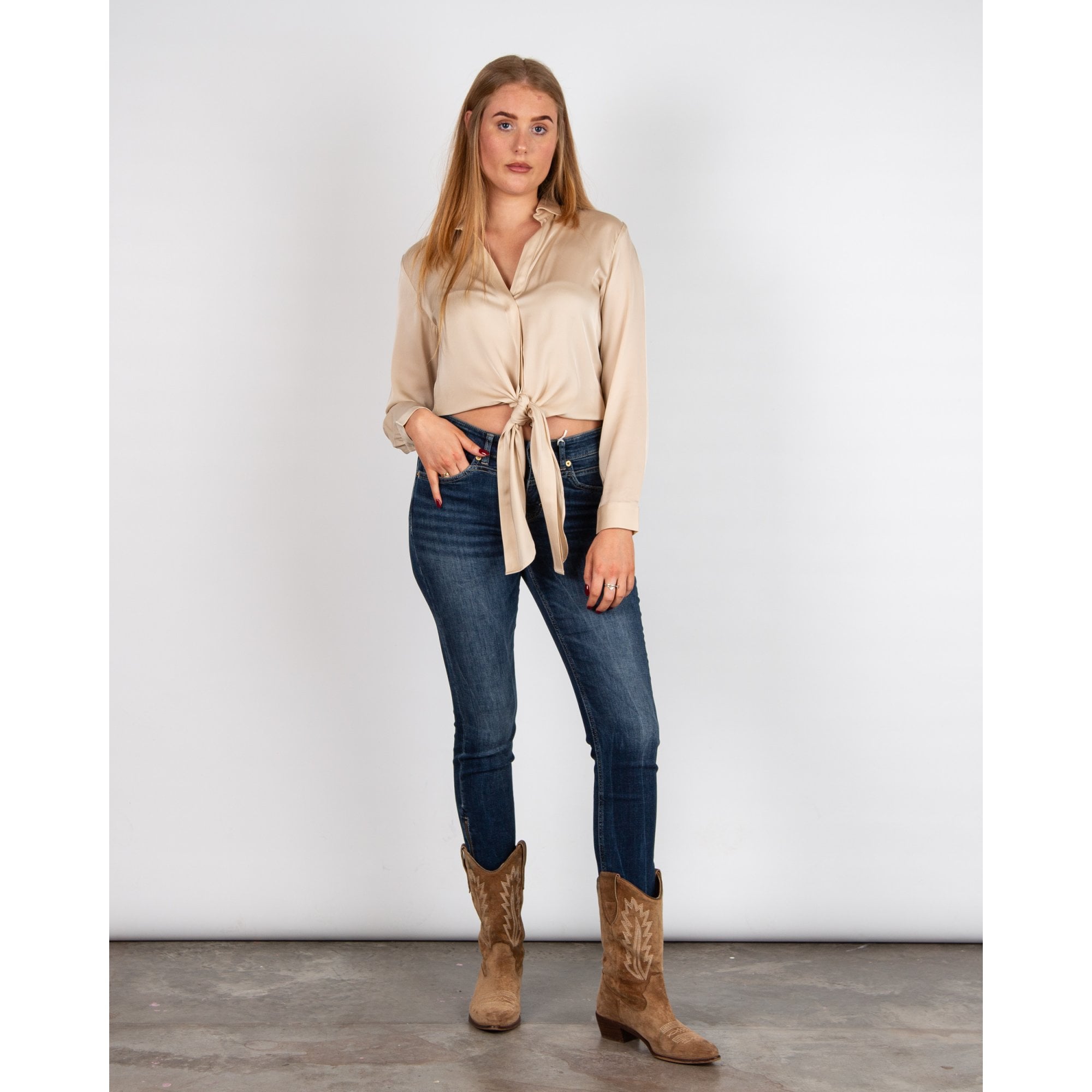 Silk95 Thai Silk Shirt Blouse With Tie Hem Almond