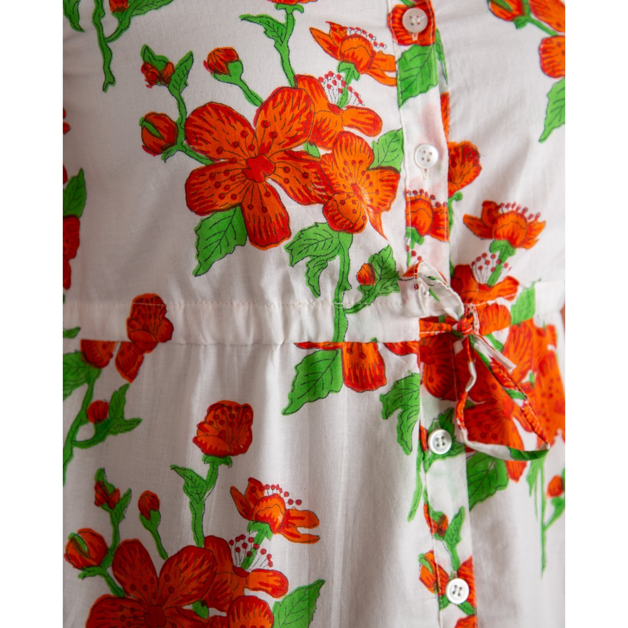 Victoria Dunn Magnolia Flutter SL Sleeveless Tie Waist Floral Tiered Cotton Dress White/orange