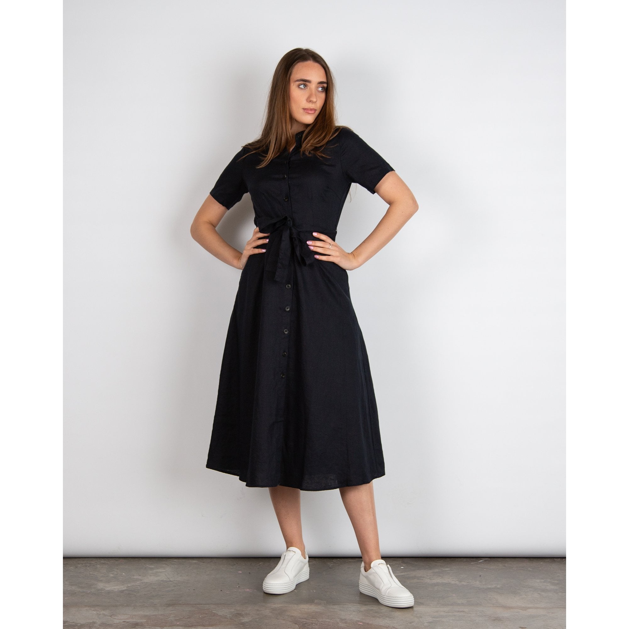 Part Two Eflin Linen Button Down Tie Waist Shirt Dress Navy –  SisterOnlinestore