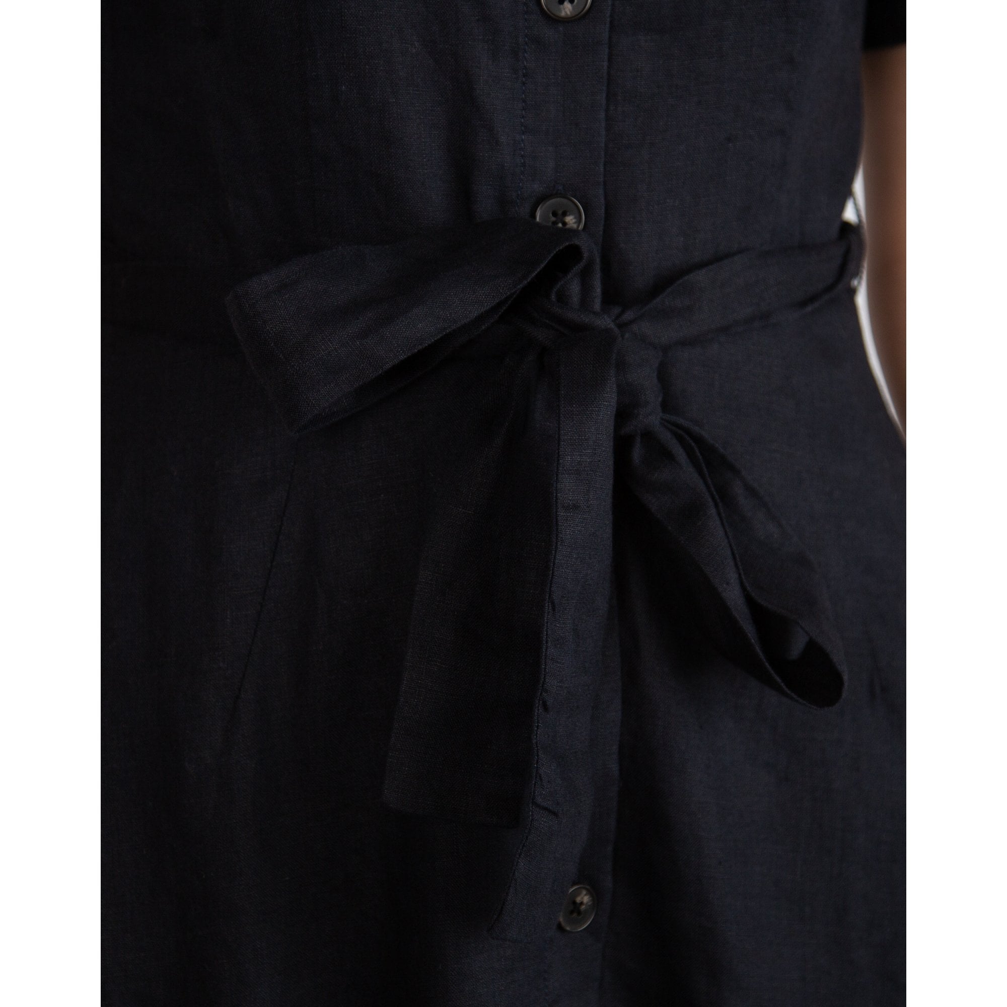 Part Two Eflin Linen Button Down Tie Waist Shirt Dress Navy