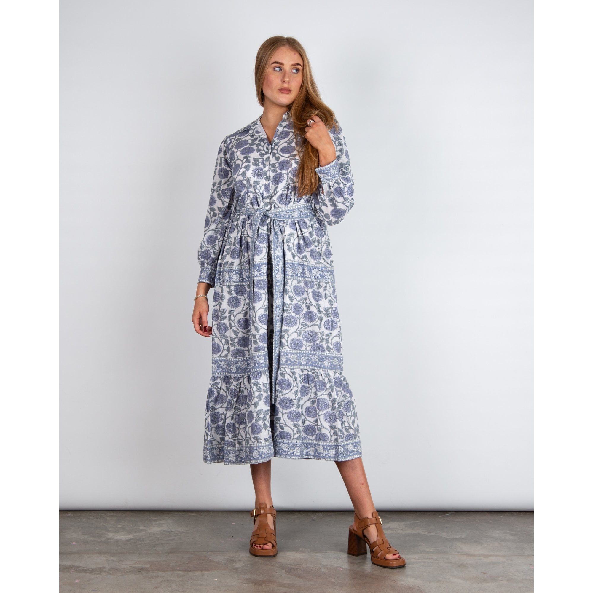 Victoria Dunn Meeting Street Thistle Print Belted Cotton Shirt Dress White/purple