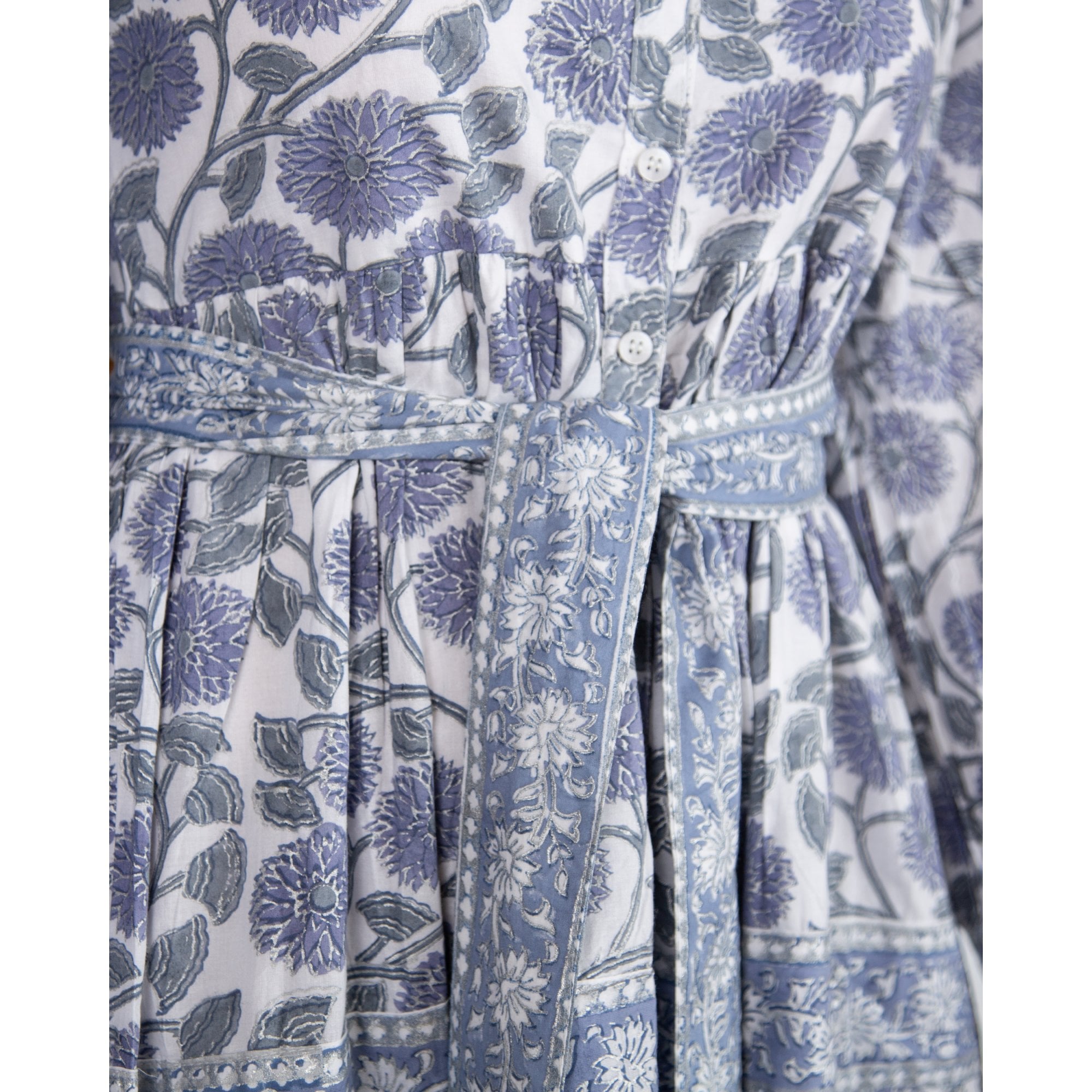 Victoria Dunn Meeting Street Thistle Print Belted Cotton Shirt Dress White/purple