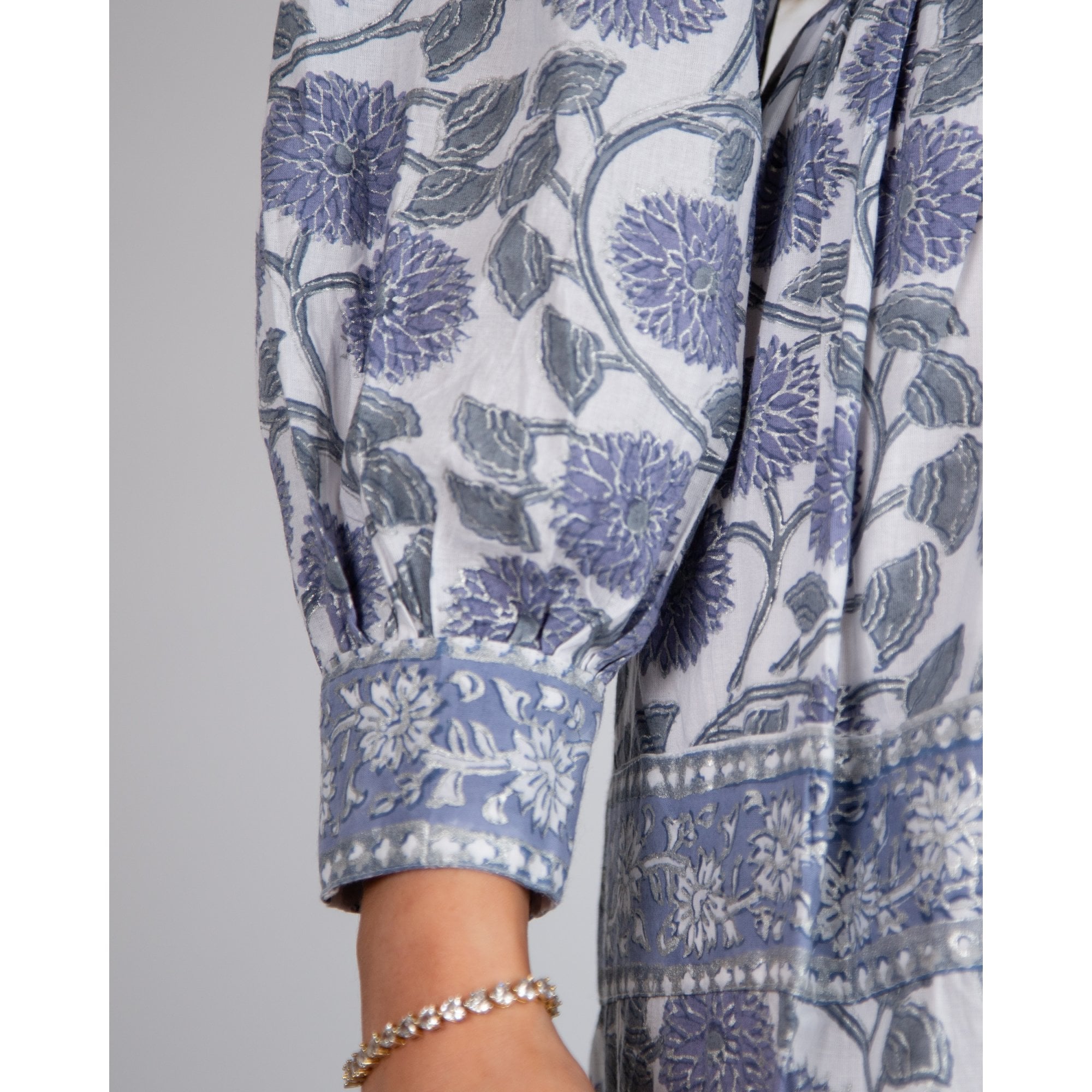 Victoria Dunn Meeting Street Thistle Print Belted Cotton Shirt Dress White/purple