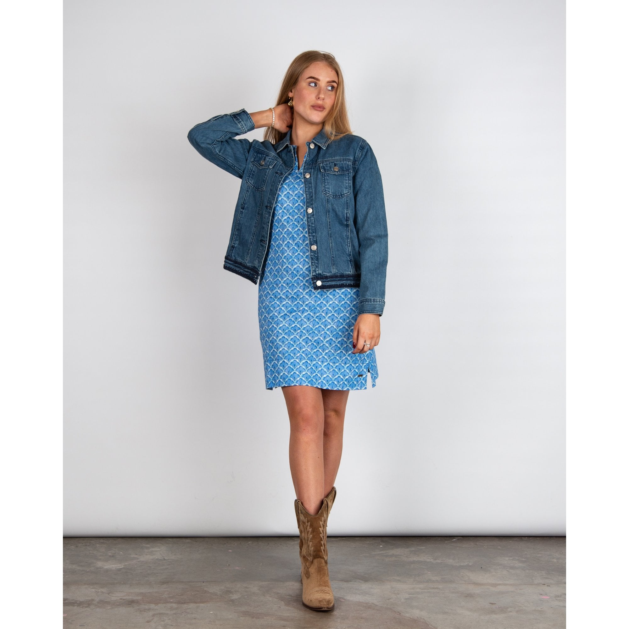 Hatley Lucy 3/4 Sleeve Split Neck Patterned Dress Mosaic Glass