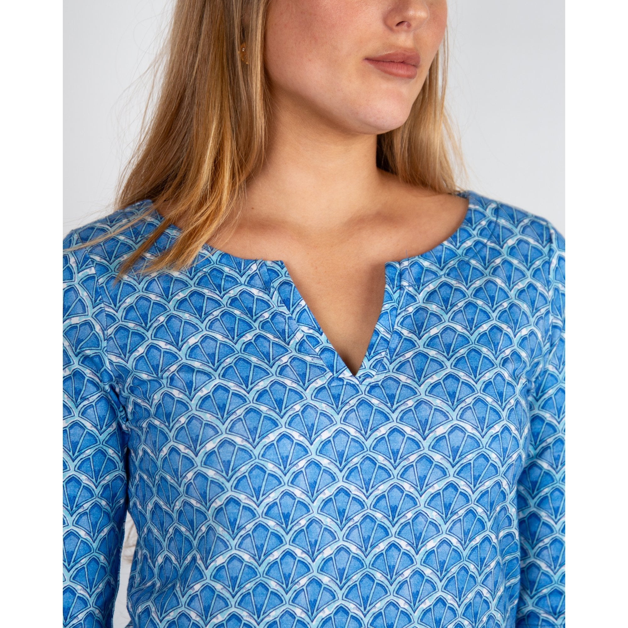 Hatley Lucy 3/4 Sleeve Split Neck Patterned Dress Mosaic Glass