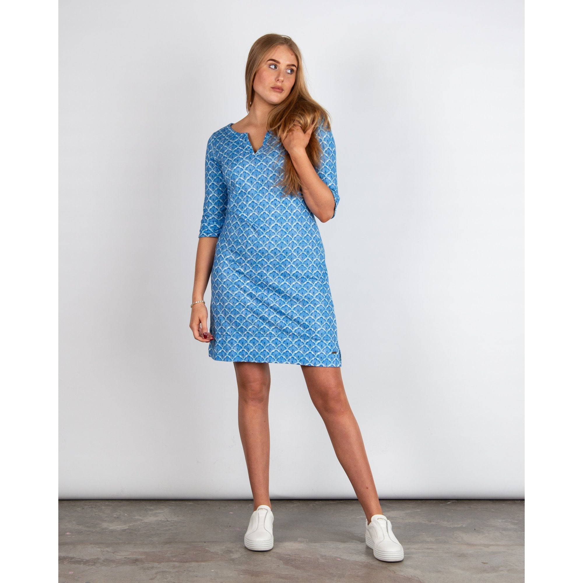 Hatley Lucy 3/4 Sleeve Split Neck Patterned Dress Mosaic Glass