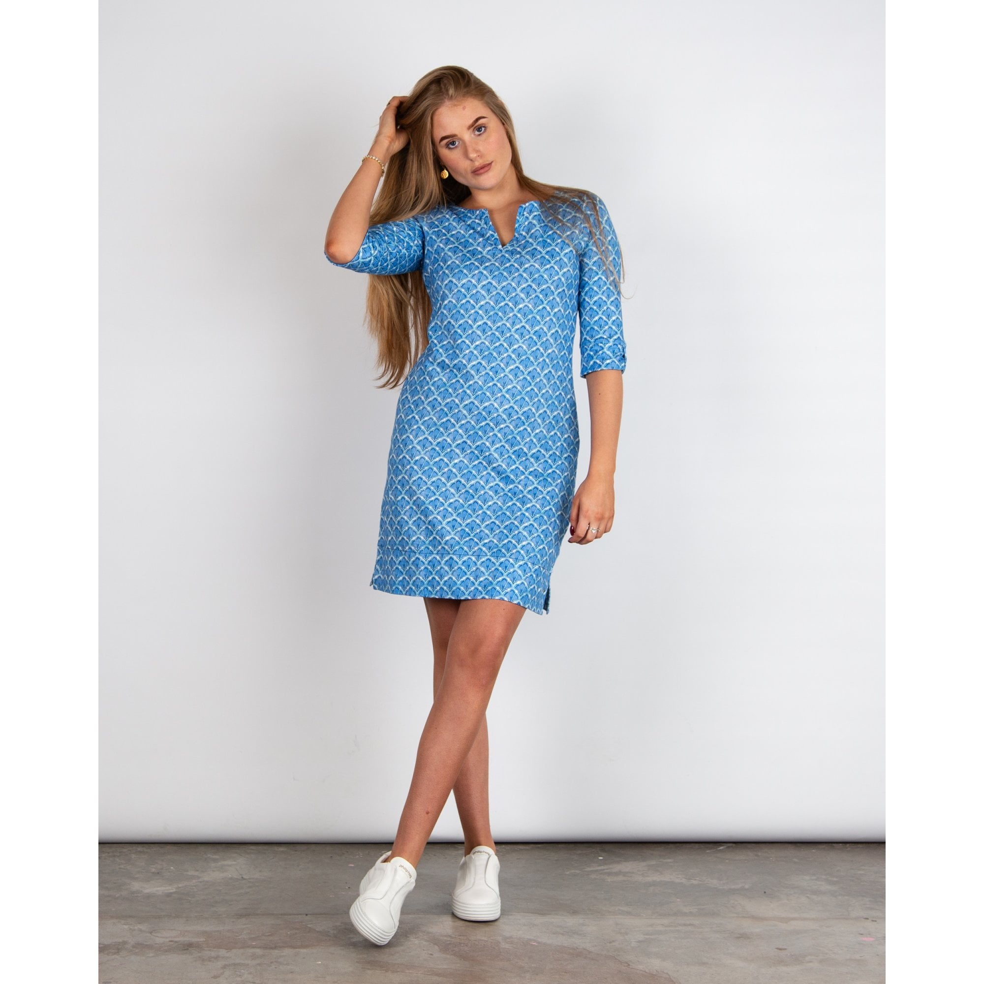 Hatley Lucy 3/4 Sleeve Split Neck Patterned Dress Mosaic Glass