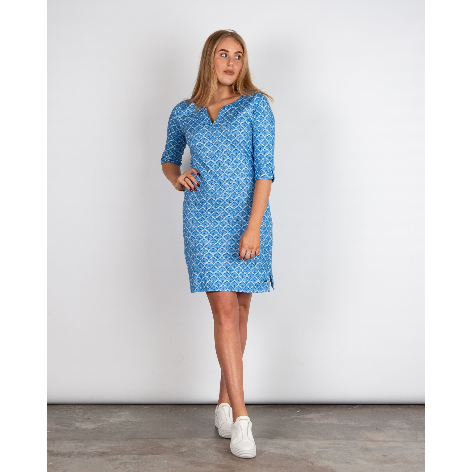 Hatley Lucy 3/4 Sleeve Split Neck Patterned Dress Mosaic Glass