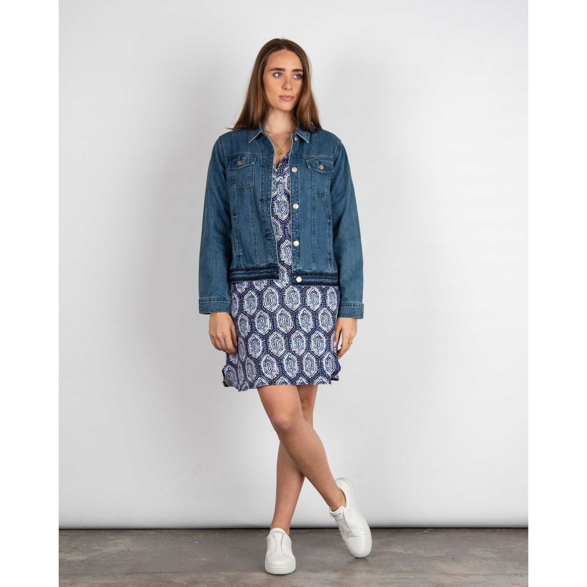 Hatley Ashley V Neck Jersey Geo Batik Print Dress Blue Multi