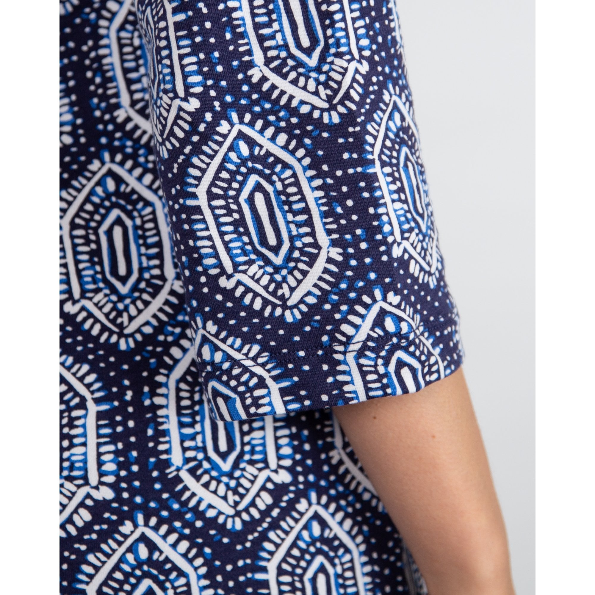 Hatley Ashley V Neck Jersey Geo Batik Print Dress Blue Multi