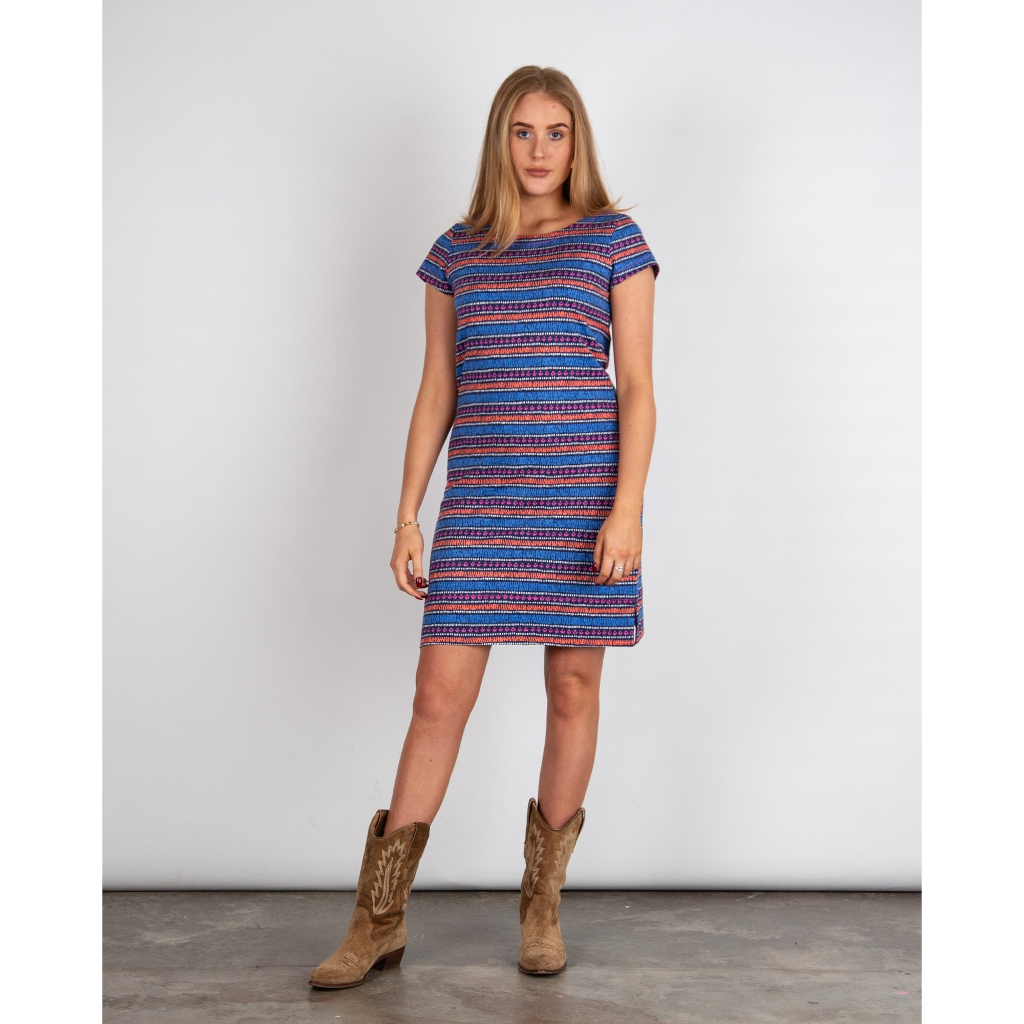 Hatley Nellie Round Neck Short Sleeve Brush Stripe Dress Brush Stripe