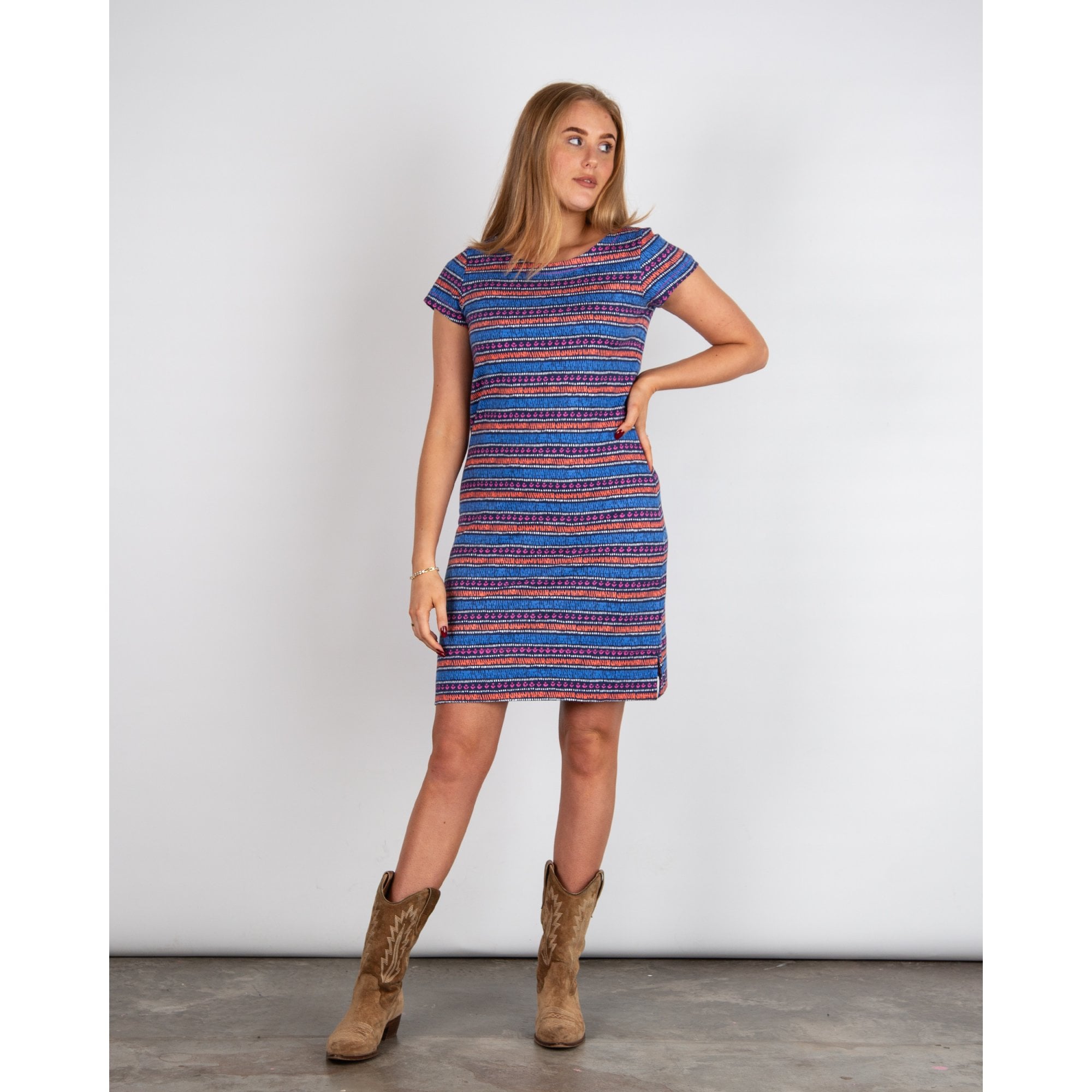 Hatley Nellie Round Neck Short Sleeve Brush Stripe Dress Brush Stripe