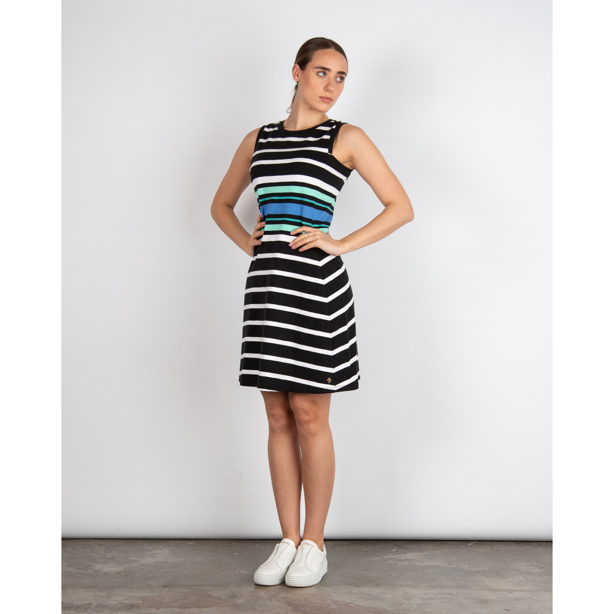 Hatley Sarah Sleeveless Stripe A Line Dress Caviar Stripes
