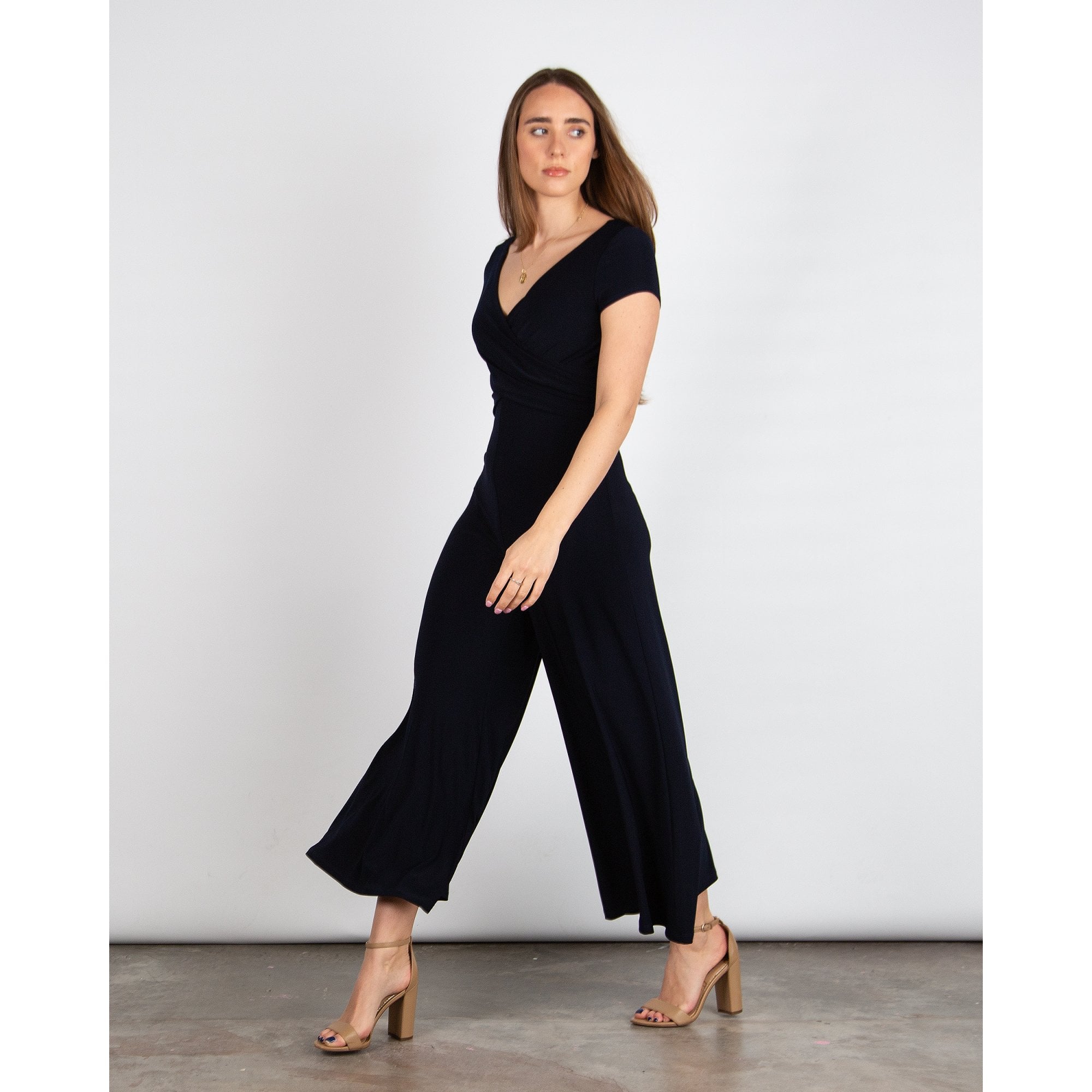 Joseph Ribkoff Short Sleeve Crossover Front Cropped Jersey Jumpsuit Navy