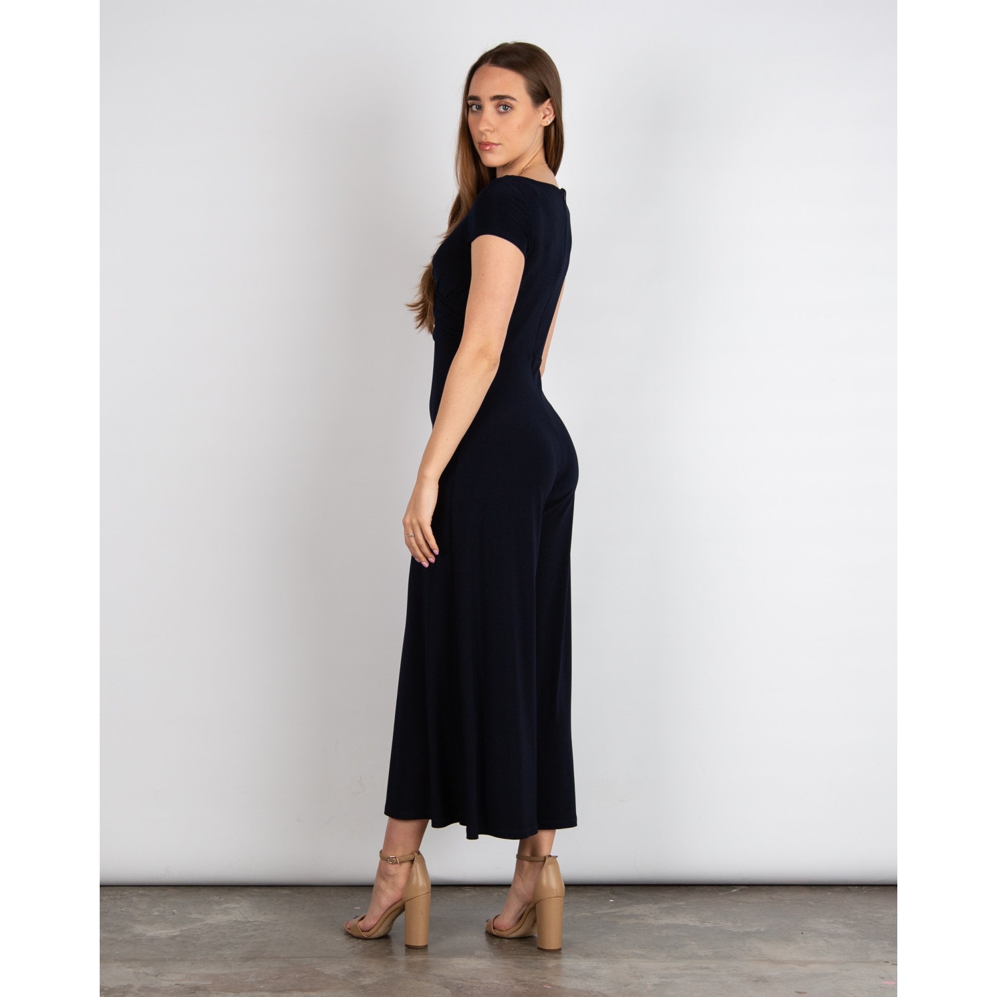 Joseph Ribkoff Short Sleeve Crossover Front Cropped Jersey Jumpsuit Navy