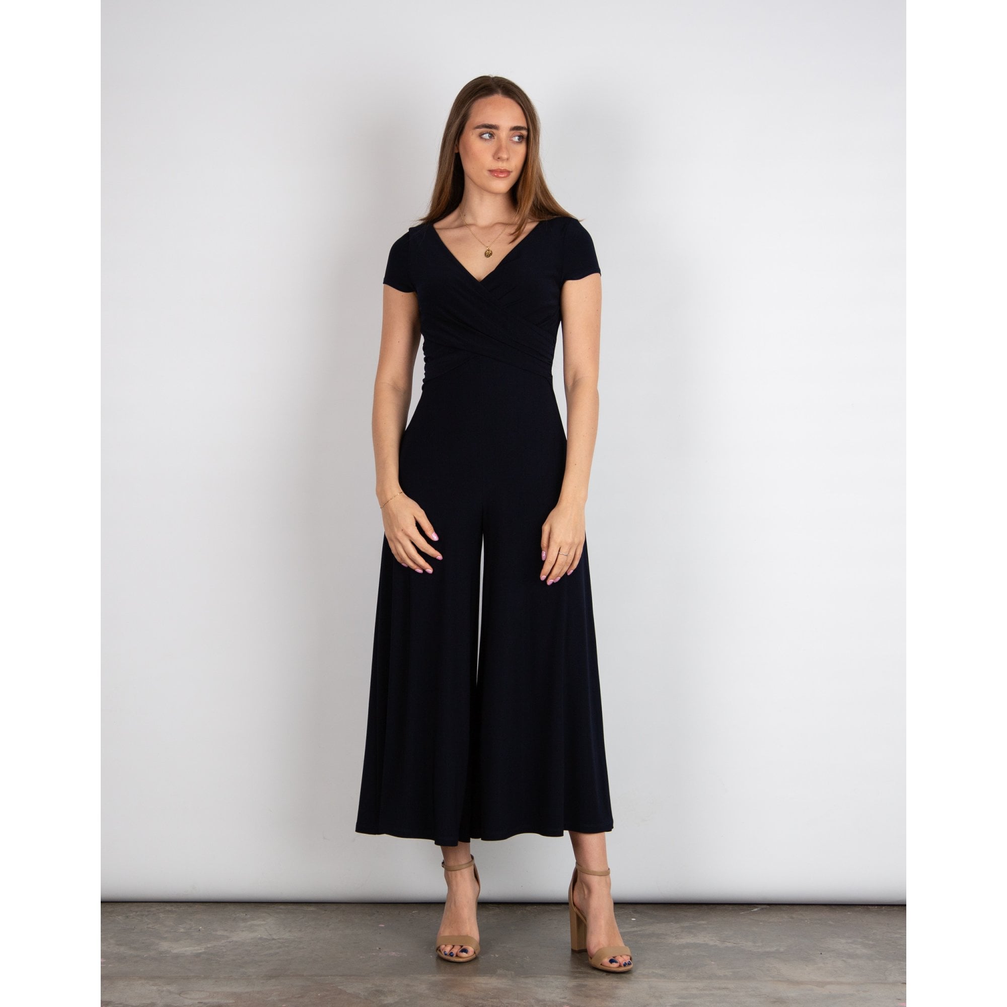 Joseph Ribkoff Short Sleeve Crossover Front Cropped Jersey Jumpsuit Navy