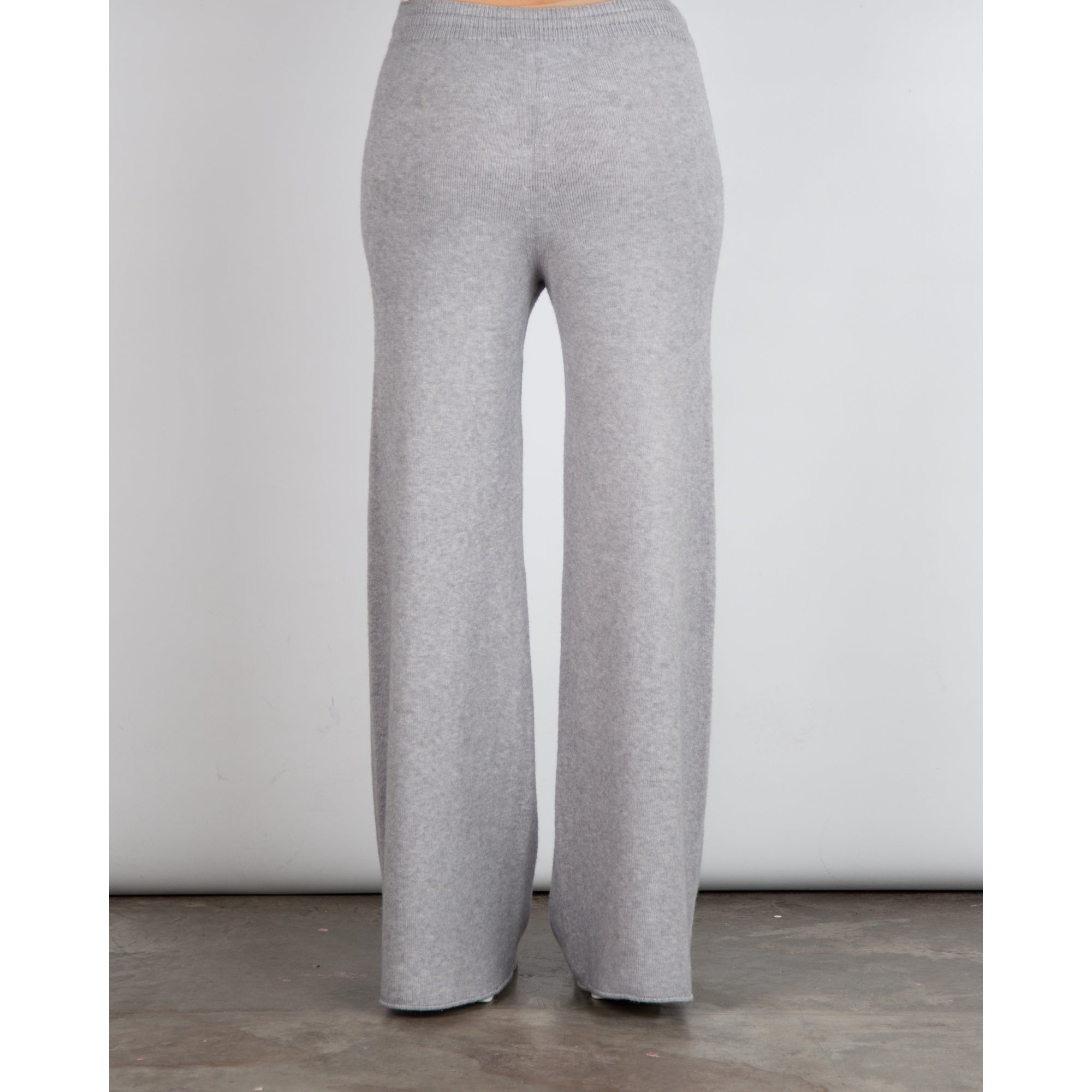 Amazing Woman Colette Wide Leg Knit Lounge Trouser With Tie Waist Light Grey 020