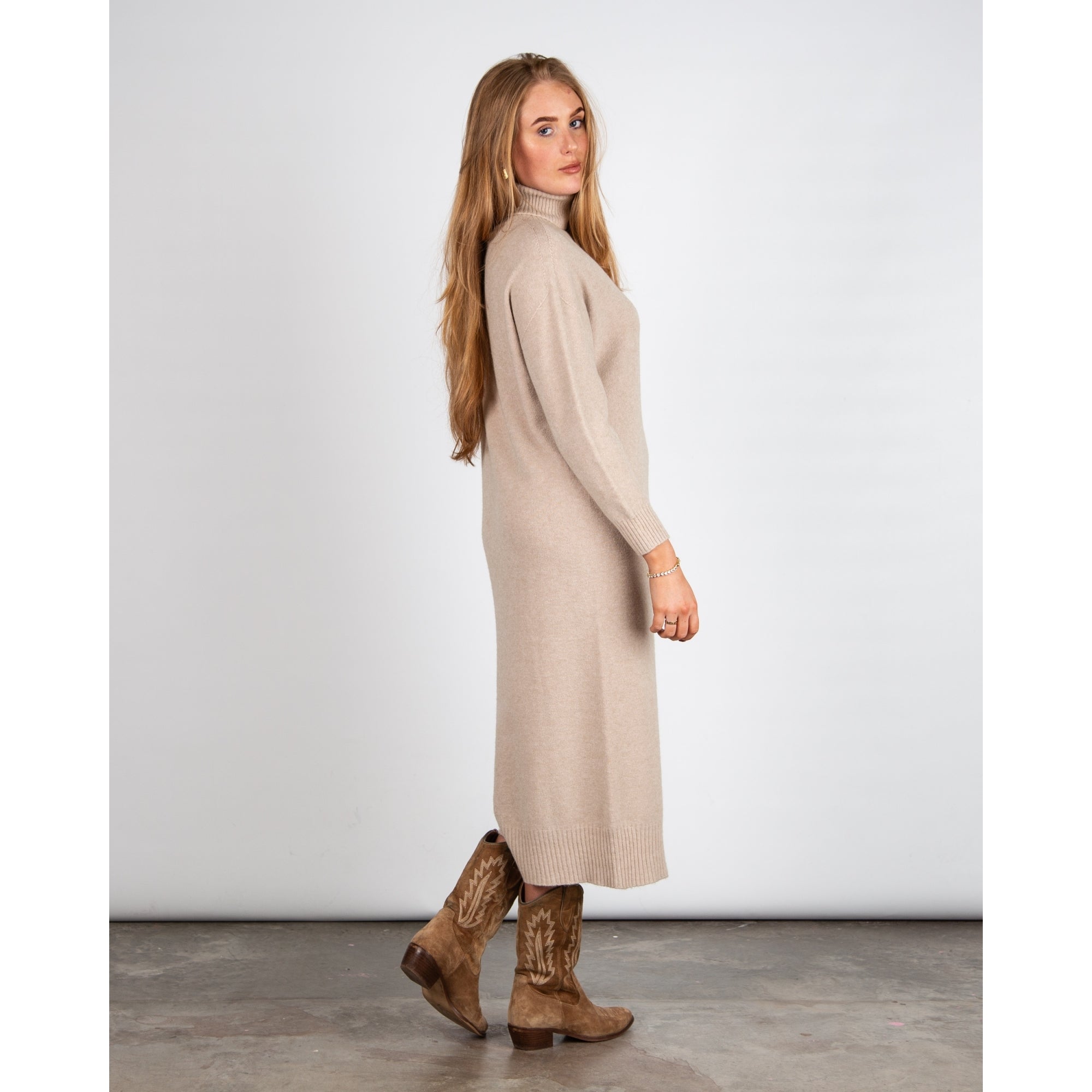 Amazing Woman Paige E Long Polo Neck Jumper Dress Beige 082
